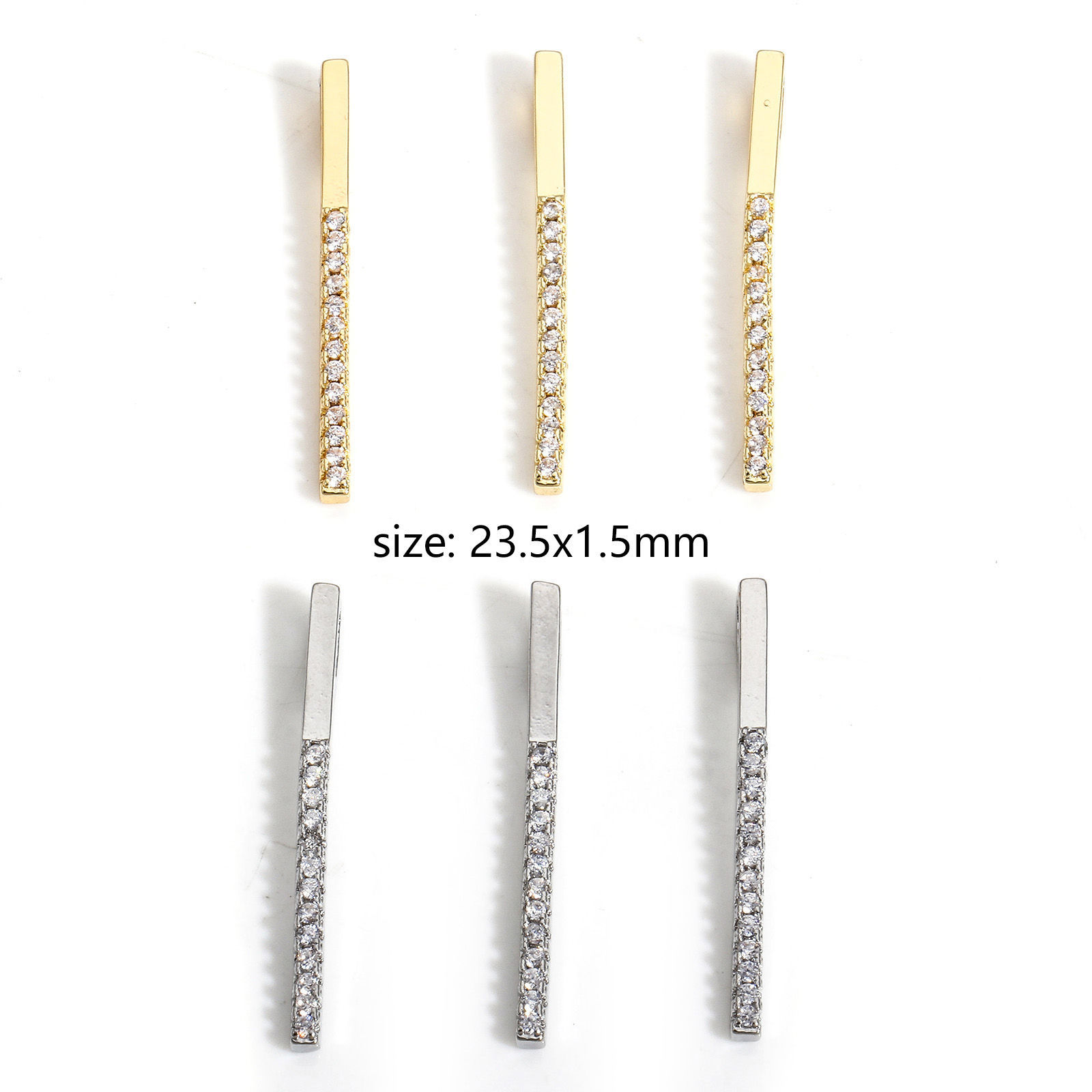 2 個 真鍮 ジオメトリック 幾何学 チャーム ストライプ ゴールドフィルド マイクロパヴェ クリアジルコン 23.5mmx 1.5mm、 の画像