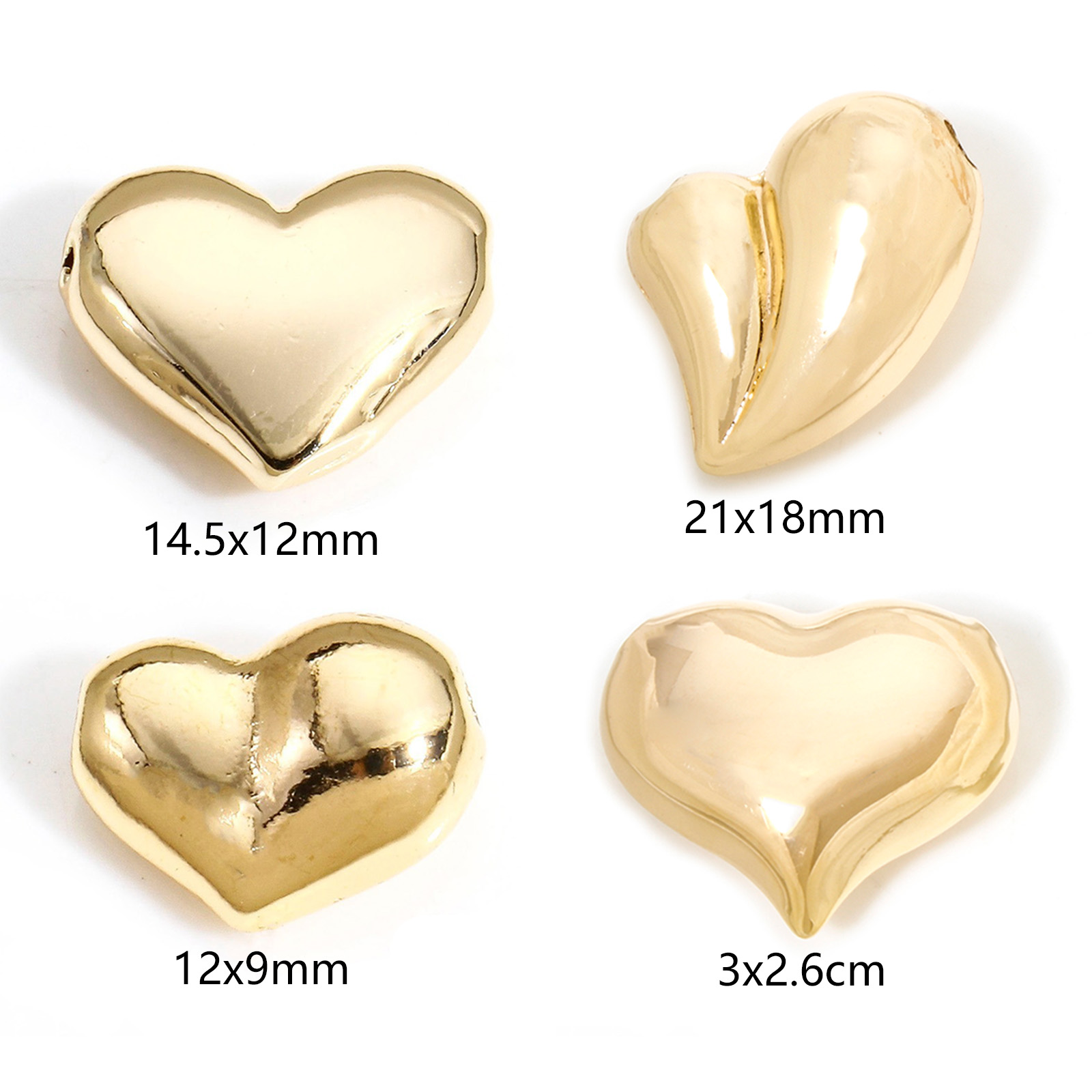 Bild von 2 Stück Messing Valentinstag Charms Echtgold plattiert Herz 3D