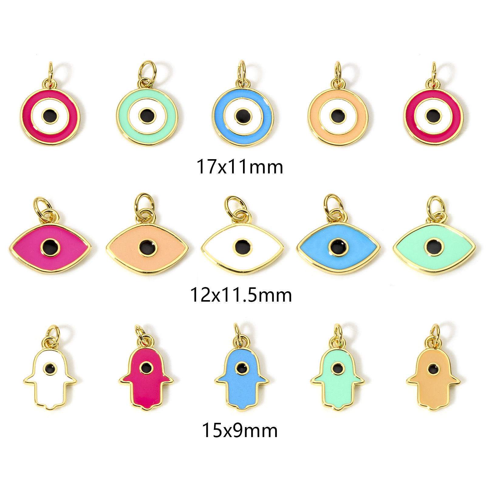 Bild von 2 Stück Messing Religiös Charms 18K Echtgold plattiert Bunt Böser Blick Evil Eye Emaille