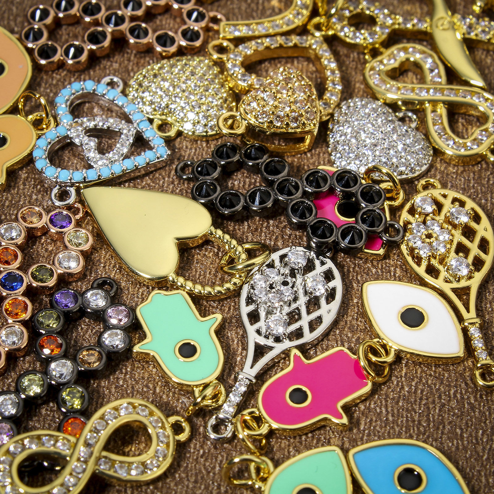 Bild von 2 Stück Messing Religiös Charms 18K Echtgold plattiert Bunt Böser Blick Evil Eye Emaille