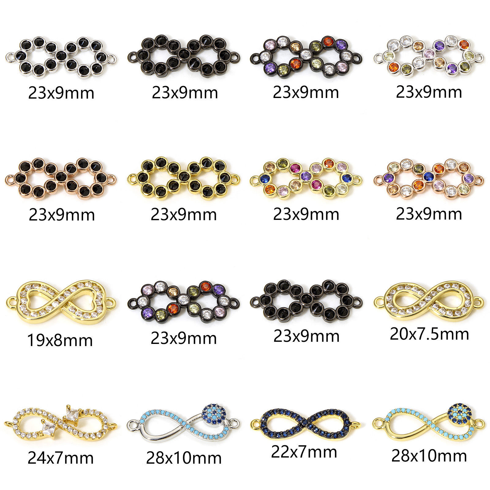 Bild von 1 Stück Messing Steckverbinder Charms Anhänger Unendlichkeit Symbol Bunt Micro Pave