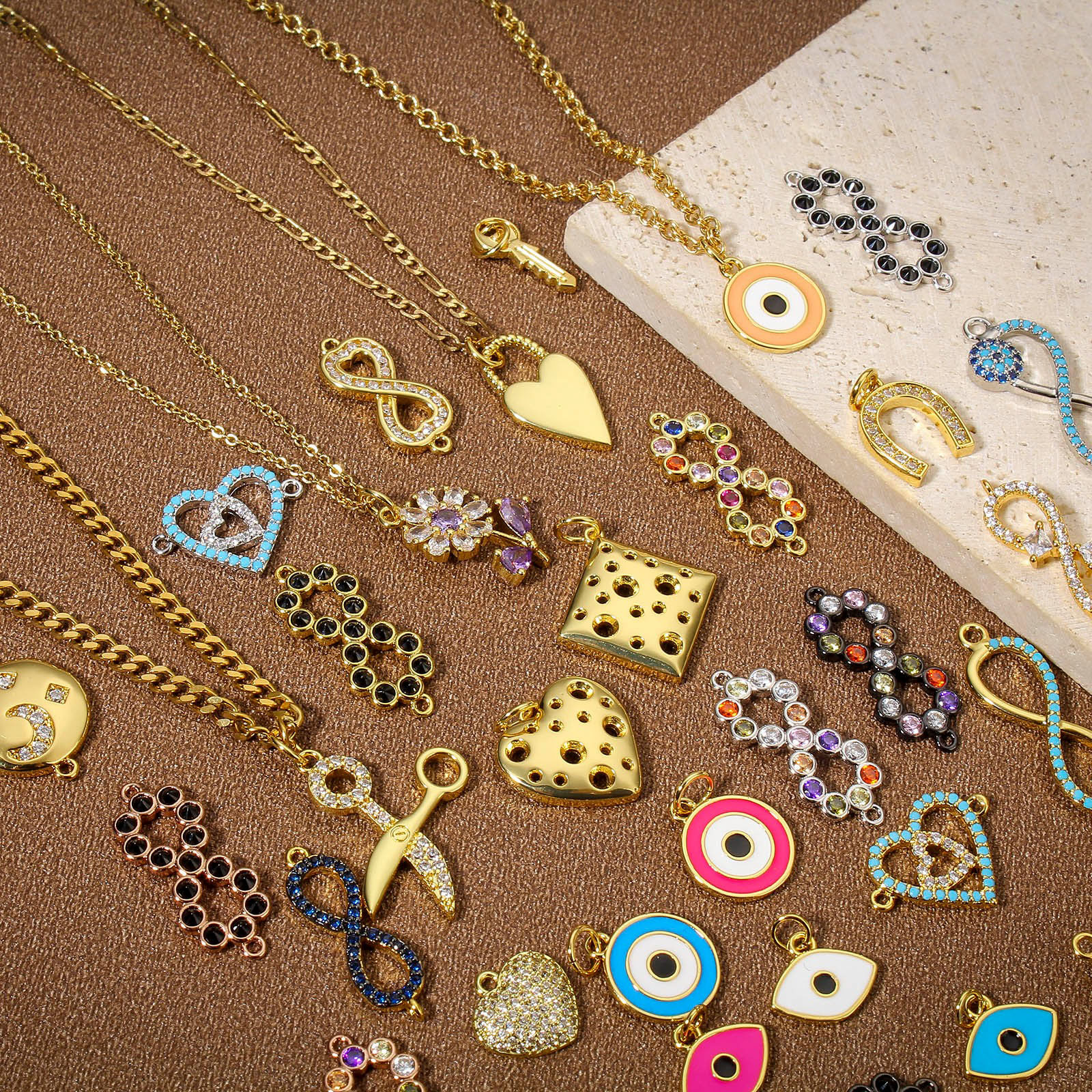 Picture of Brass Charms 18K Real Gold Plated Flower Scissors