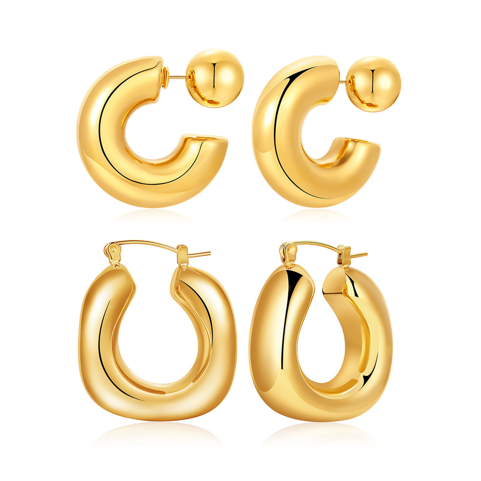 Imagen de 1 Pair Eco-friendly Dainty Real Gold Plated 304 Stainless Steel U Shaped Earrings For Women Gift