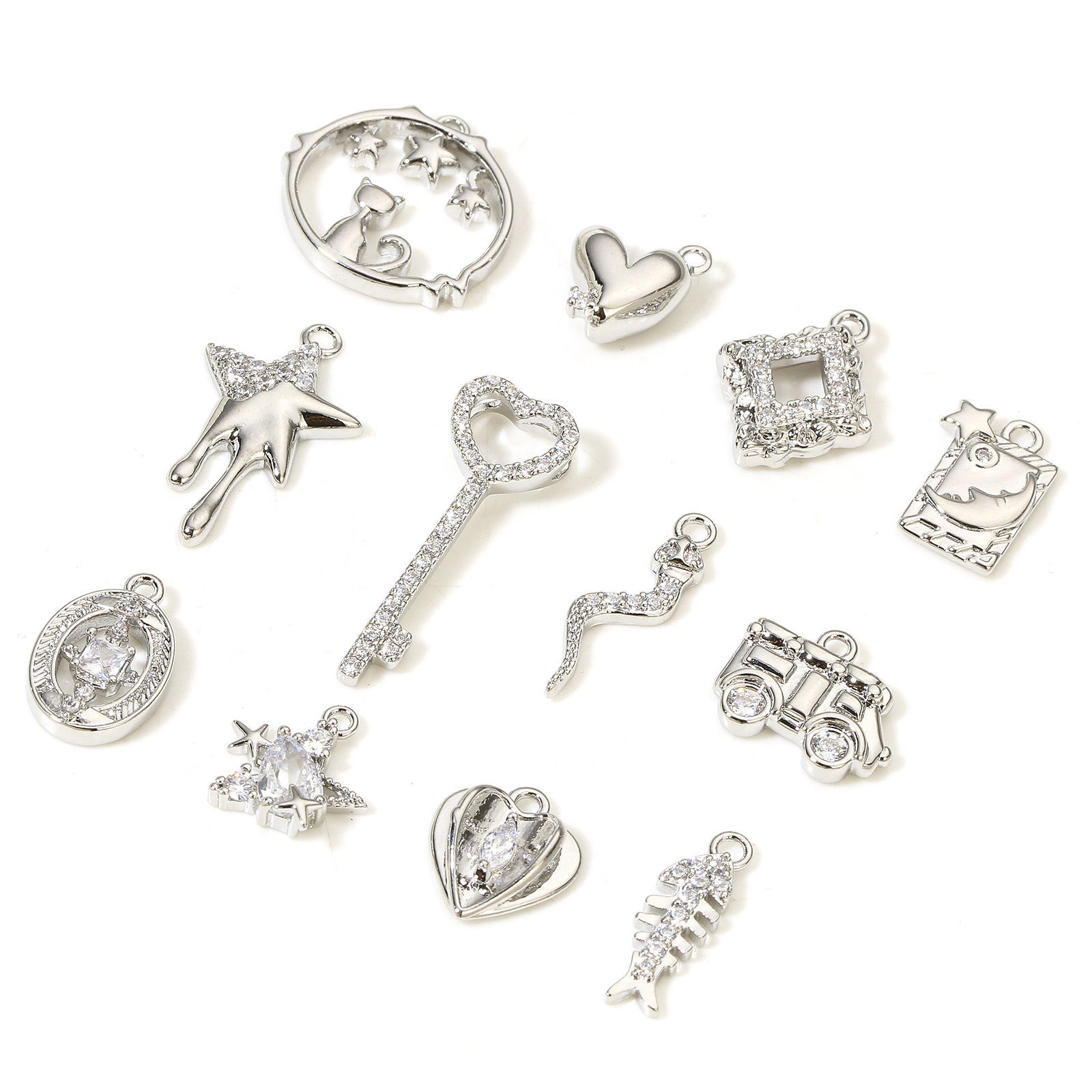 Picture of Brass Charms Real Platinum Plated Clear Cubic Zirconia
