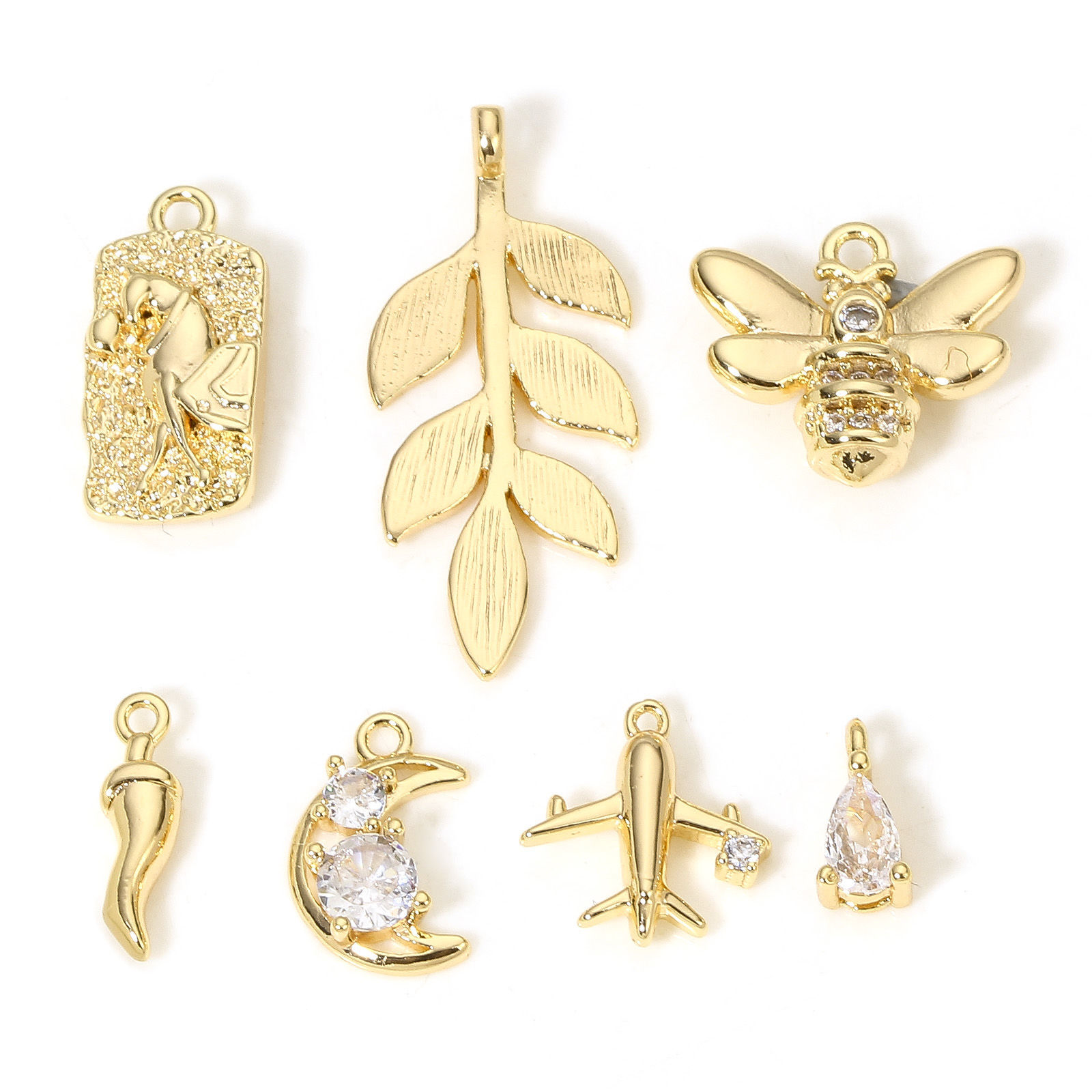 Image de 2 Pcs Breloques en Laiton Abeille Plaqué Or Véritable 18K Avion