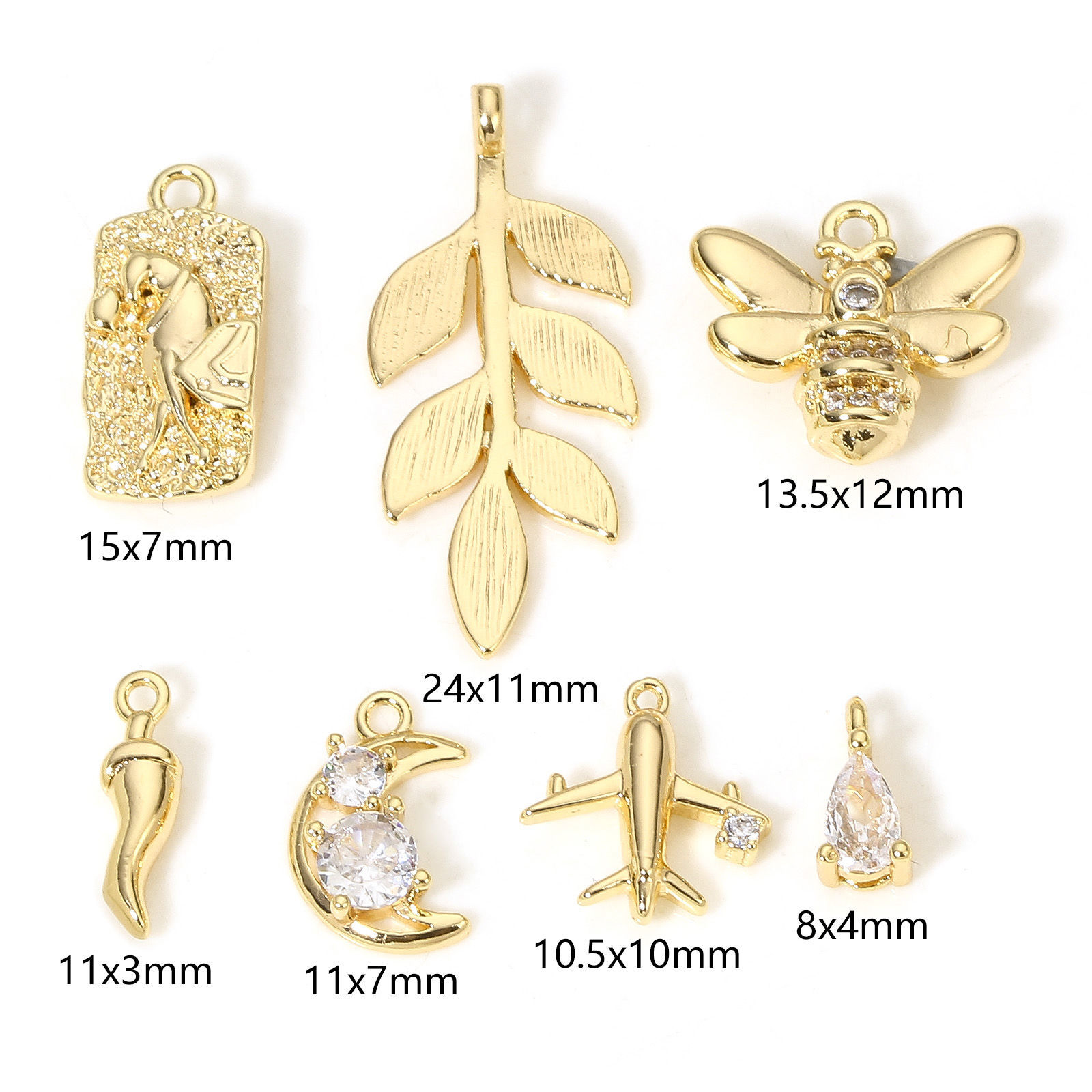 Image de 2 Pcs Breloques en Laiton Abeille Plaqué Or Véritable 18K Avion