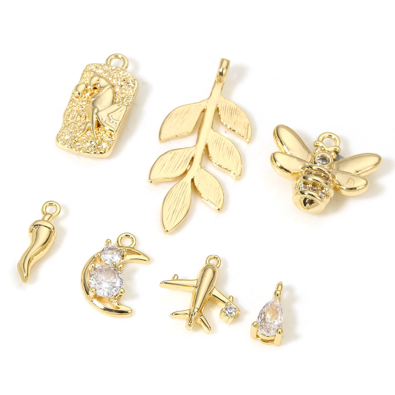 Image de 2 Pcs Breloques en Laiton Abeille Plaqué Or Véritable 18K Avion