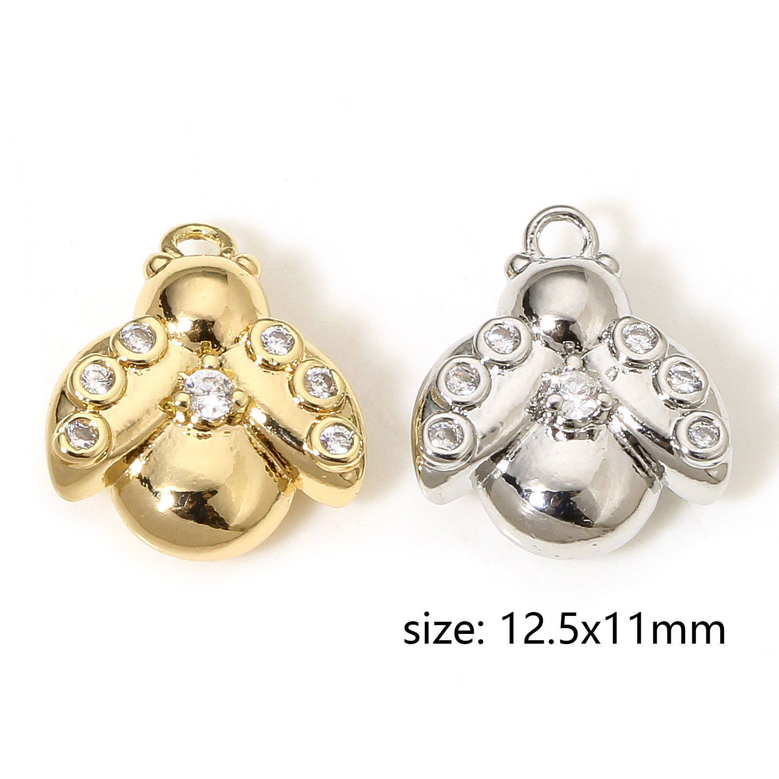Picture of Brass Insect Charms Real Gold Plated Bee Animal 3D Clear Cubic Zirconia 12.5mm x 11mm