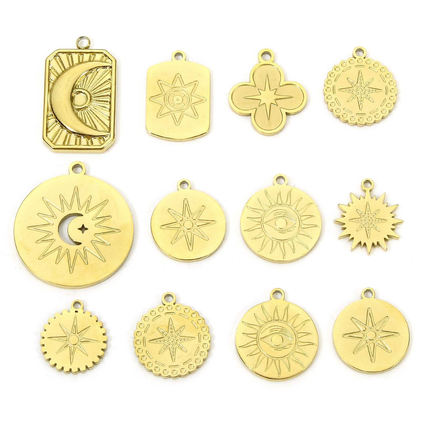 Picture of Eco-friendly Vacuum Plating 304 Stainless Steel Galaxy Charms 18K Real Gold Plated Star Sunshine