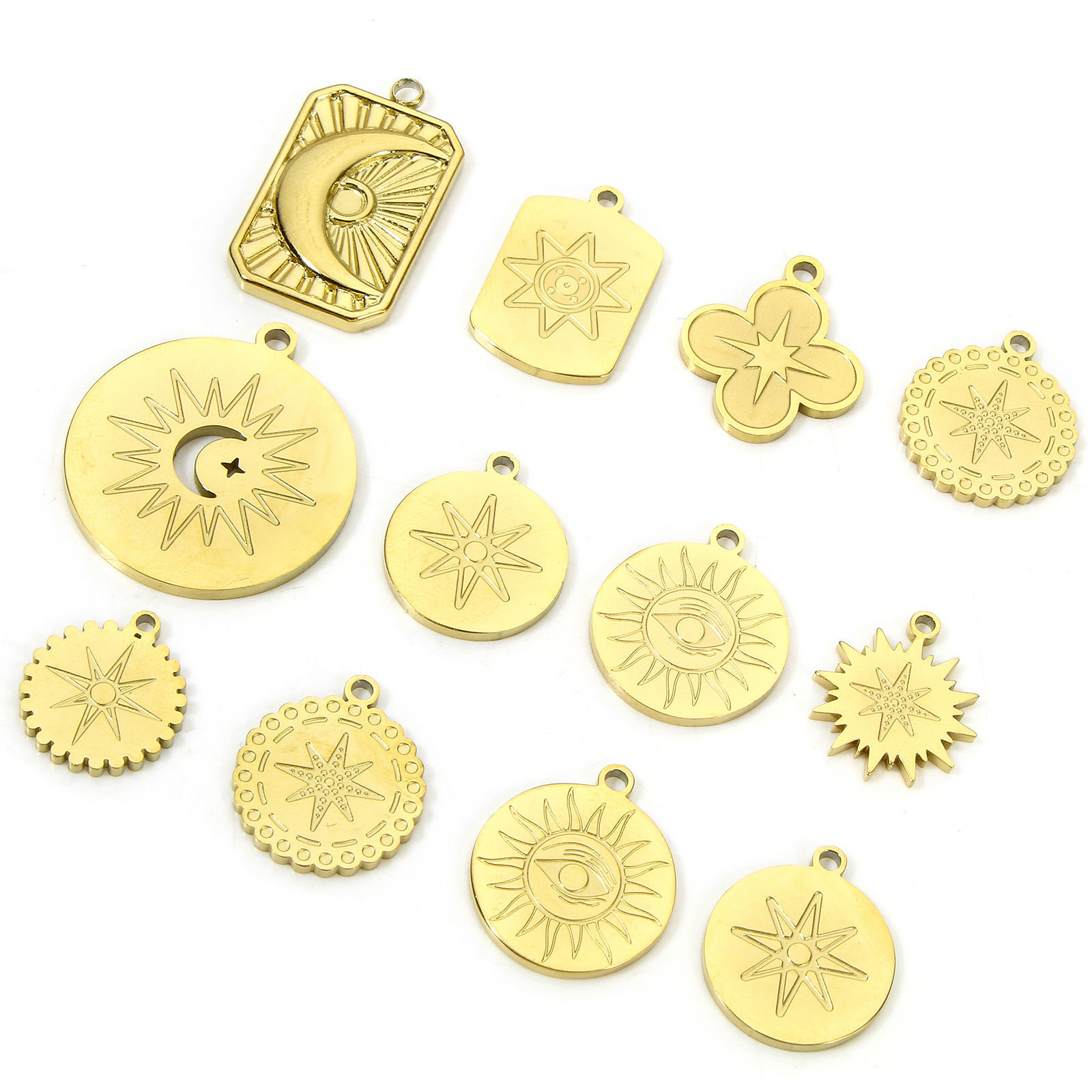 Picture of Eco-friendly Vacuum Plating 304 Stainless Steel Galaxy Charms 18K Real Gold Plated Star Sunshine