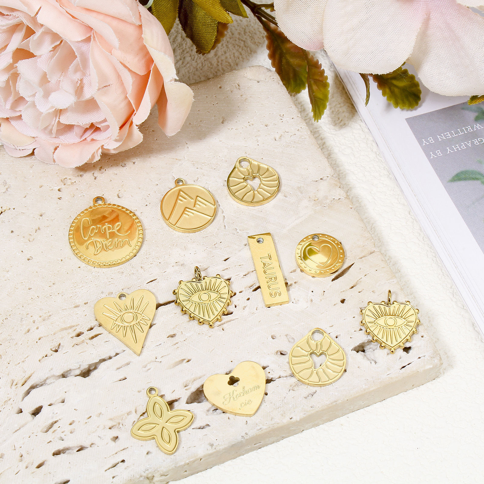 Bild von 1 Stück Umweltfreundliche Vakuumbeschichtung 304 Edelstahl Valentinstag Charms Herz 18K Echtgold plattiert Auge