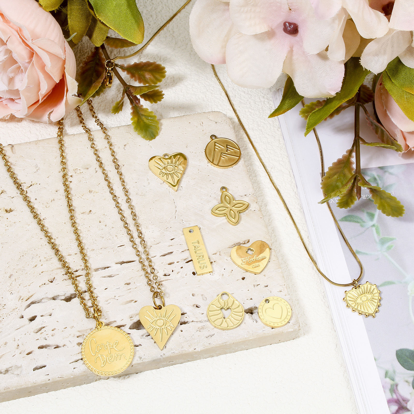 Bild von 1 Stück Umweltfreundliche Vakuumbeschichtung 304 Edelstahl Valentinstag Charms Herz 18K Echtgold plattiert Auge