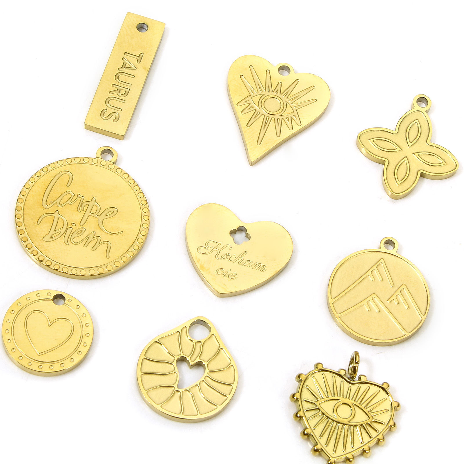 Bild von 1 Stück Umweltfreundliche Vakuumbeschichtung 304 Edelstahl Valentinstag Charms Herz 18K Echtgold plattiert Auge
