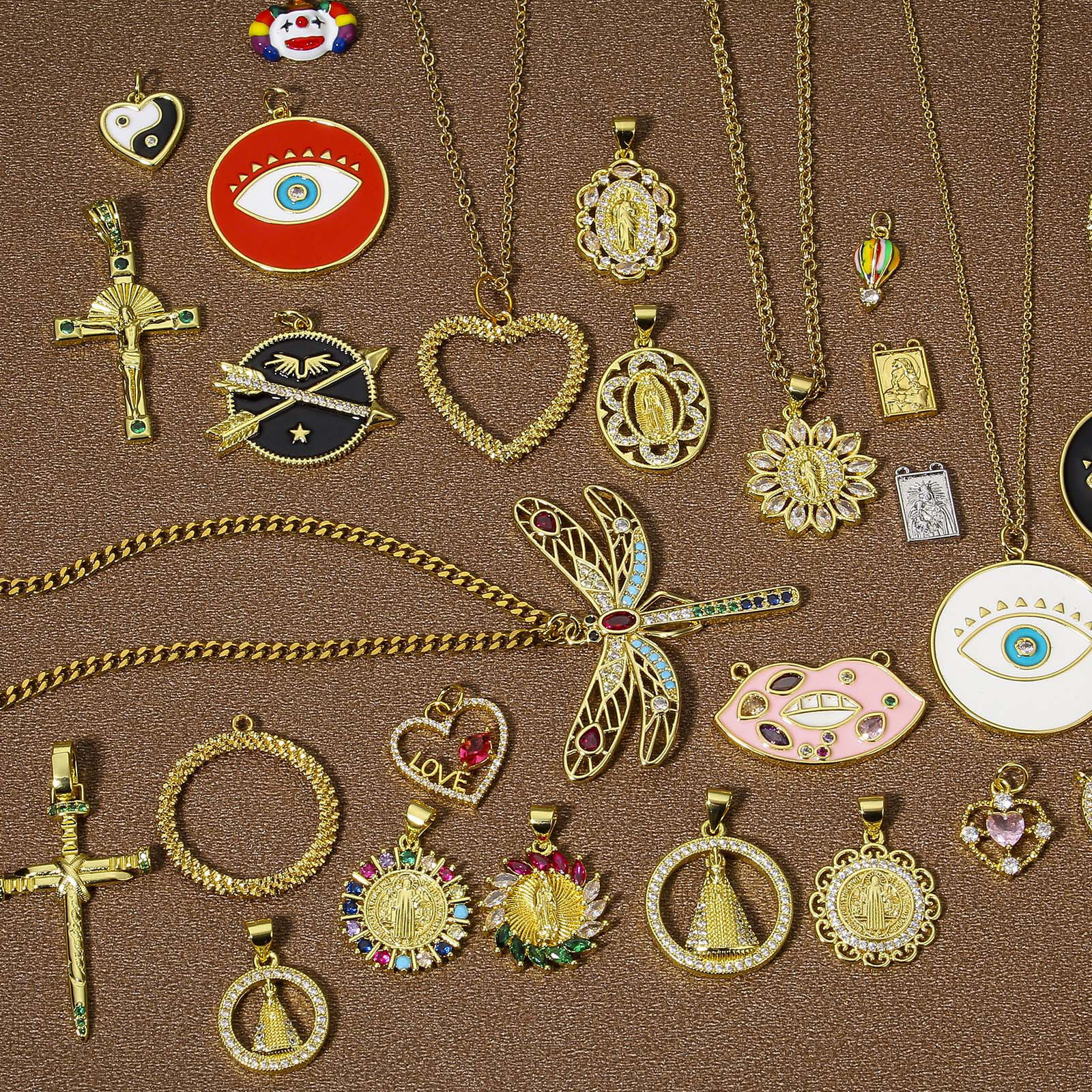 Picture of Eco-friendly Brass Pendants Real Gold Plated Multicolor Evil Eye Hot Air Balloon Enamel