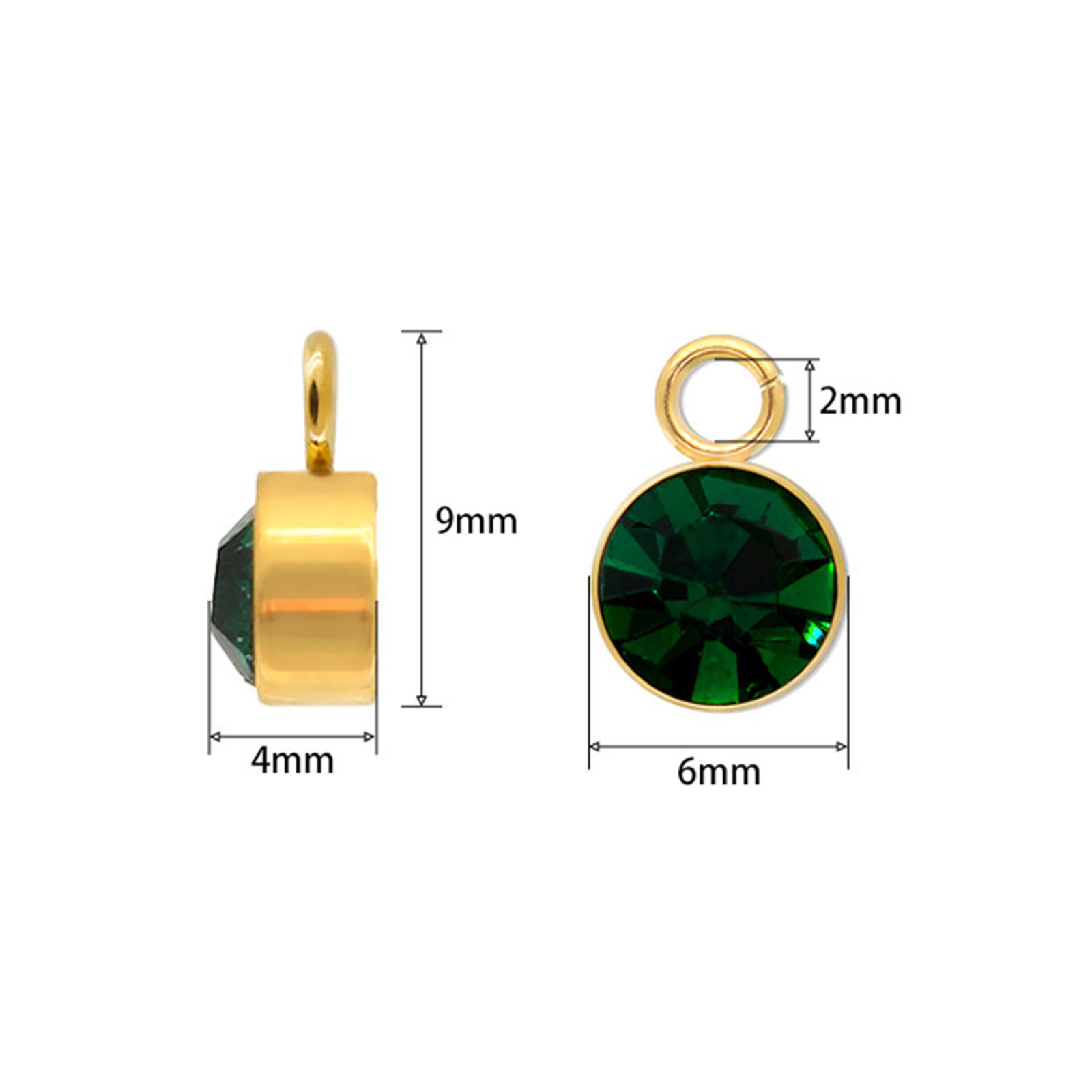 Picture of 304 Stainless Steel Birthstone Charms Gold Plated Round 9mm x 6mm
