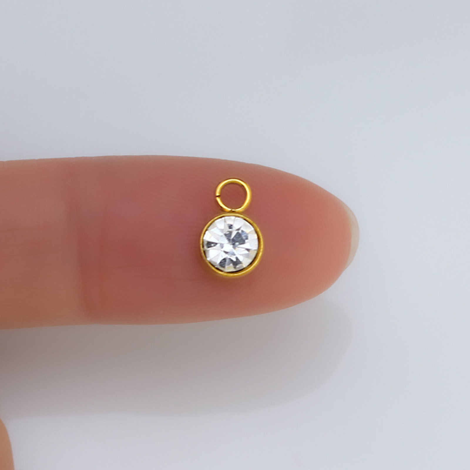 Picture of 304 Stainless Steel Birthstone Charms Gold Plated Round 9mm x 6mm