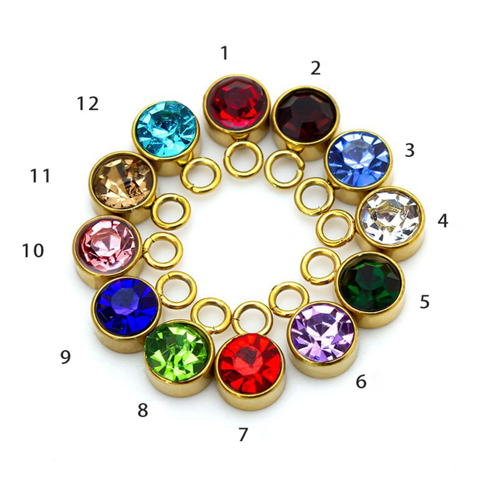 Picture of 304 Stainless Steel Birthstone Charms Gold Plated Round 9mm x 6mm