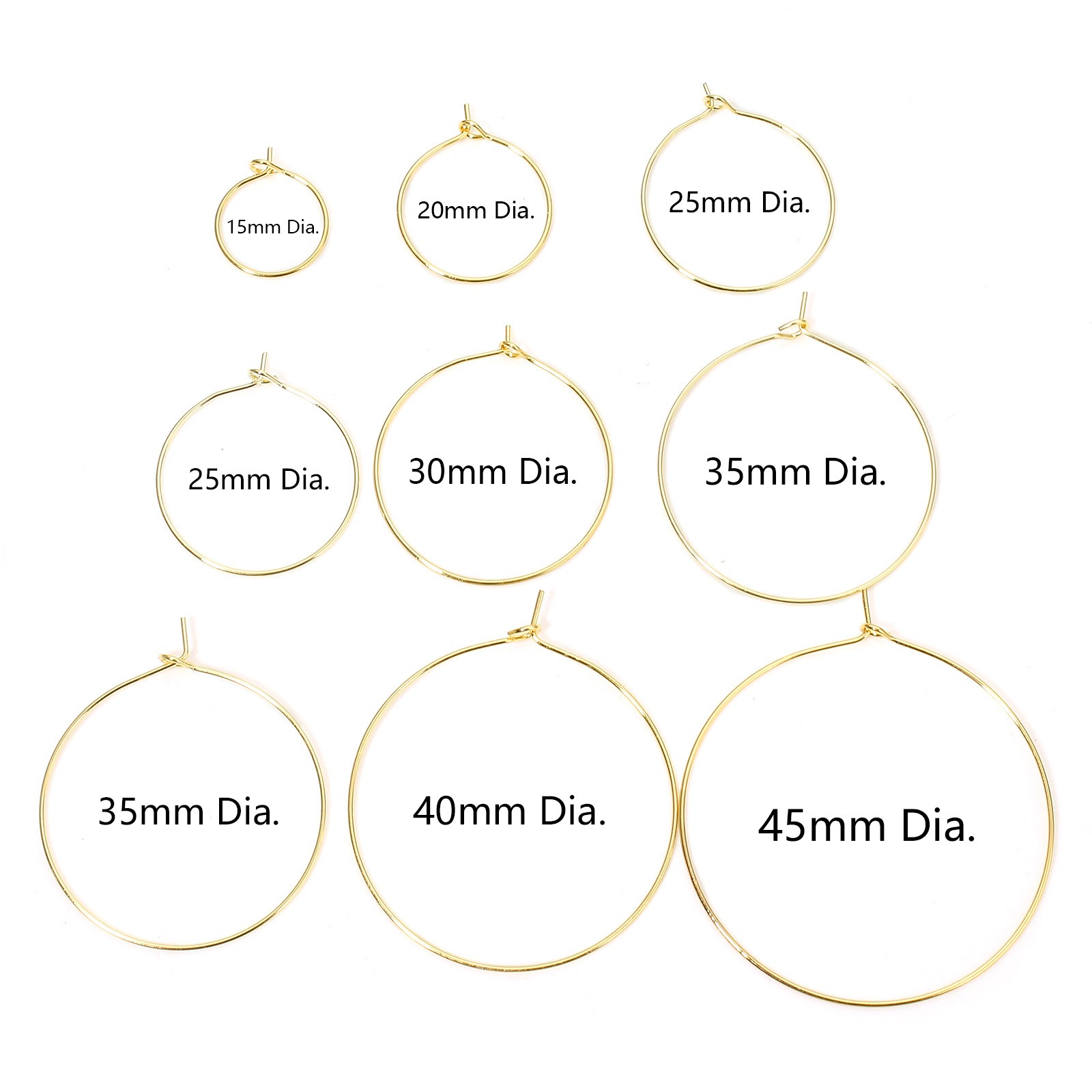 Image de 10 Pcs Boucles d'Oreilles Créoles Accessories pour DIY Fabrication de Bijoux Respectueux de la Nature en Laiton Simple Plaqué Or Véritable Annulaire