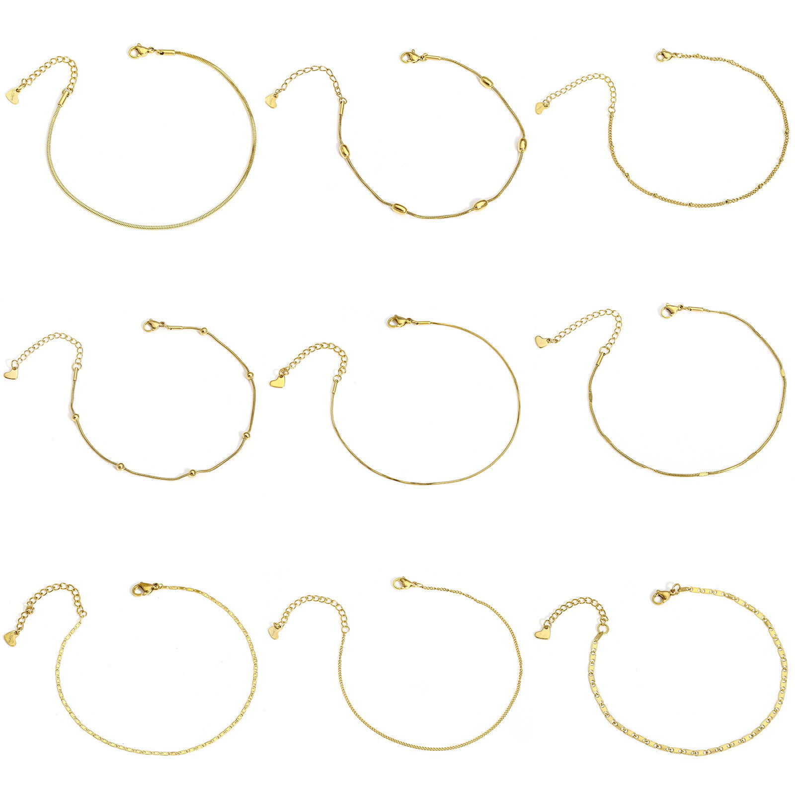 Picture of Vacuum Plating 304 Stainless Steel Handmade Link Chain Anklet 18K Gold Plated 22cm(8 5/8") long