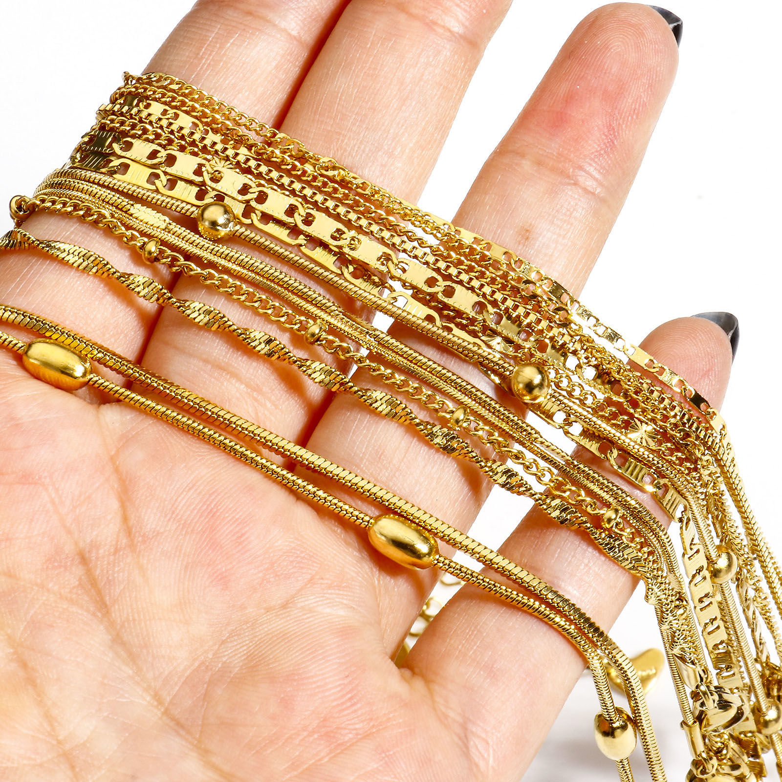 Picture of Vacuum Plating 304 Stainless Steel Handmade Link Chain Anklet 18K Gold Plated 22cm(8 5/8") long