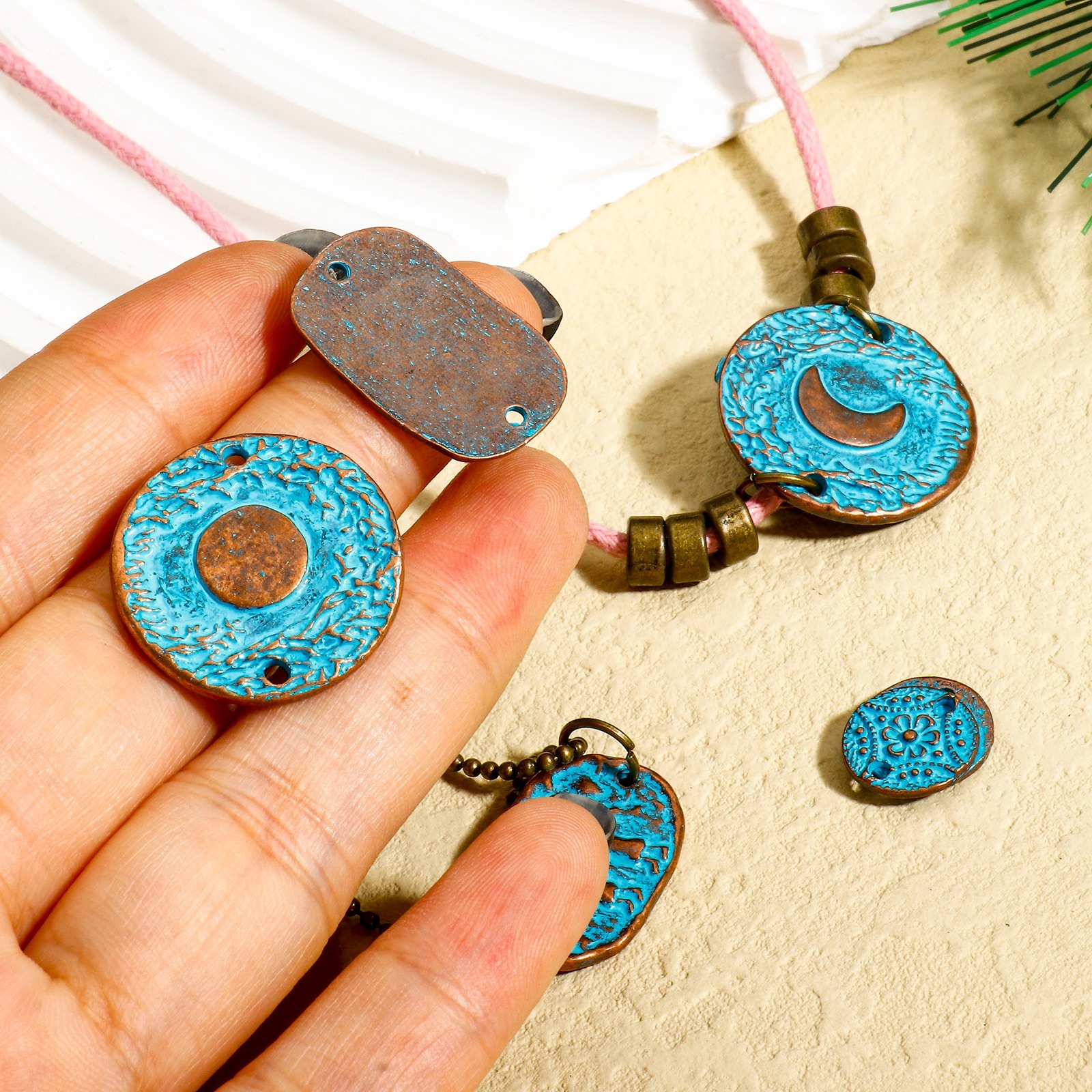 Immagine di 10 Pz Lega di Zinco Pendenti Charms Connettori Accessori Ossido di Rame Blu Patina