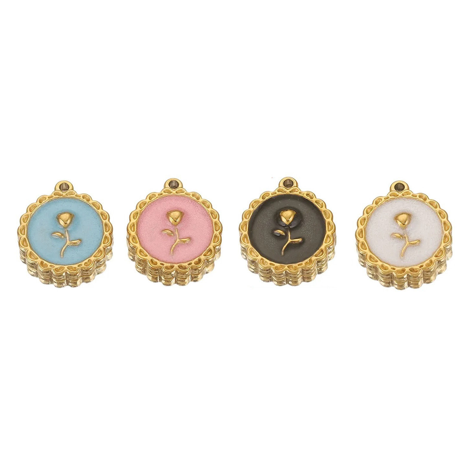 Image de 1 Pièce Breloques en 304 Acier Inoxydable La Saint Valentin Rond Plaqué Or 18K Rose Émail 18mm x 16mm