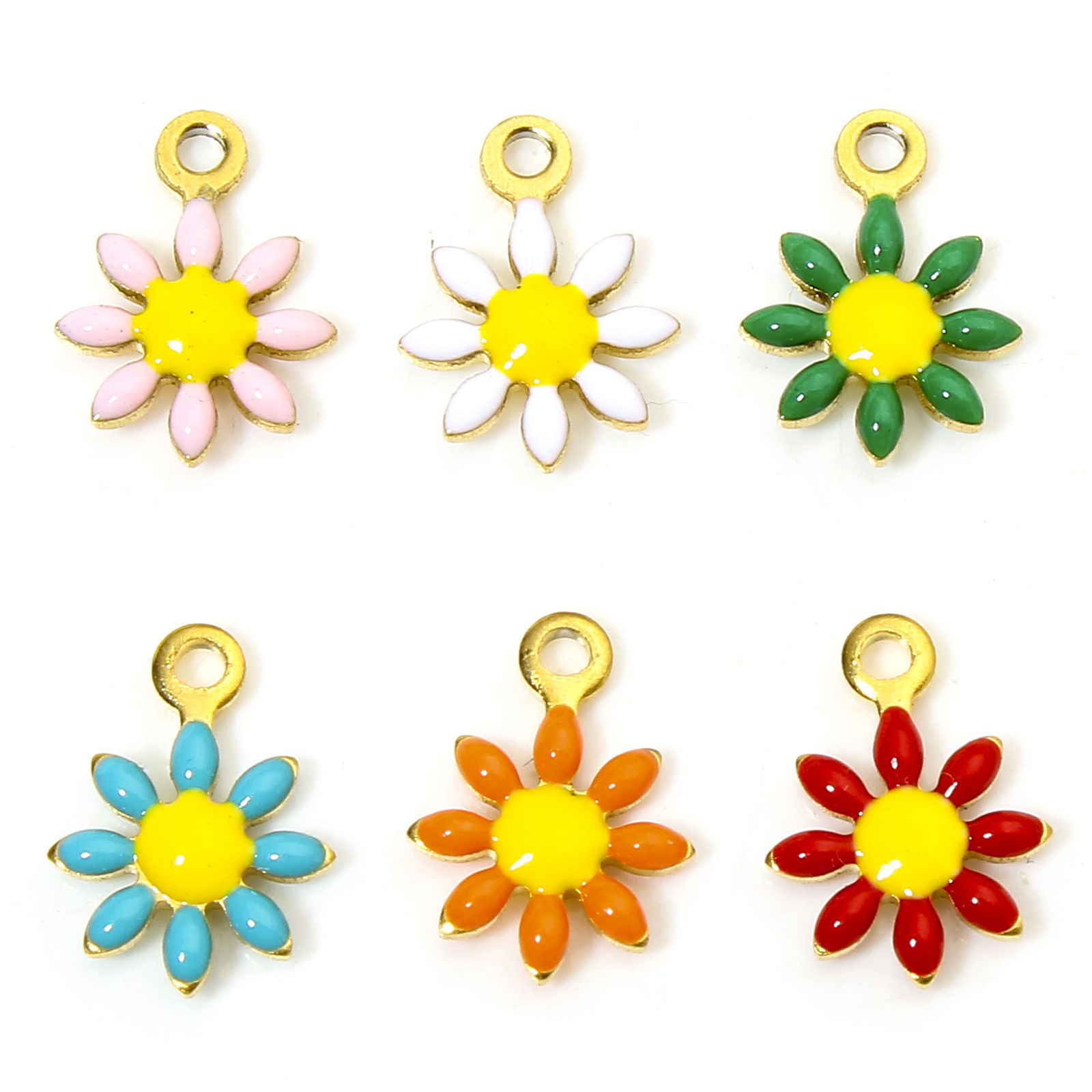 Imagen de 10 Unidades 304 Acero Inoxidable Colgantes Chapado en Oro de 18K Multicolor Flor de la margarita Esmalte de Doble Cara 10mm x 7.5mm