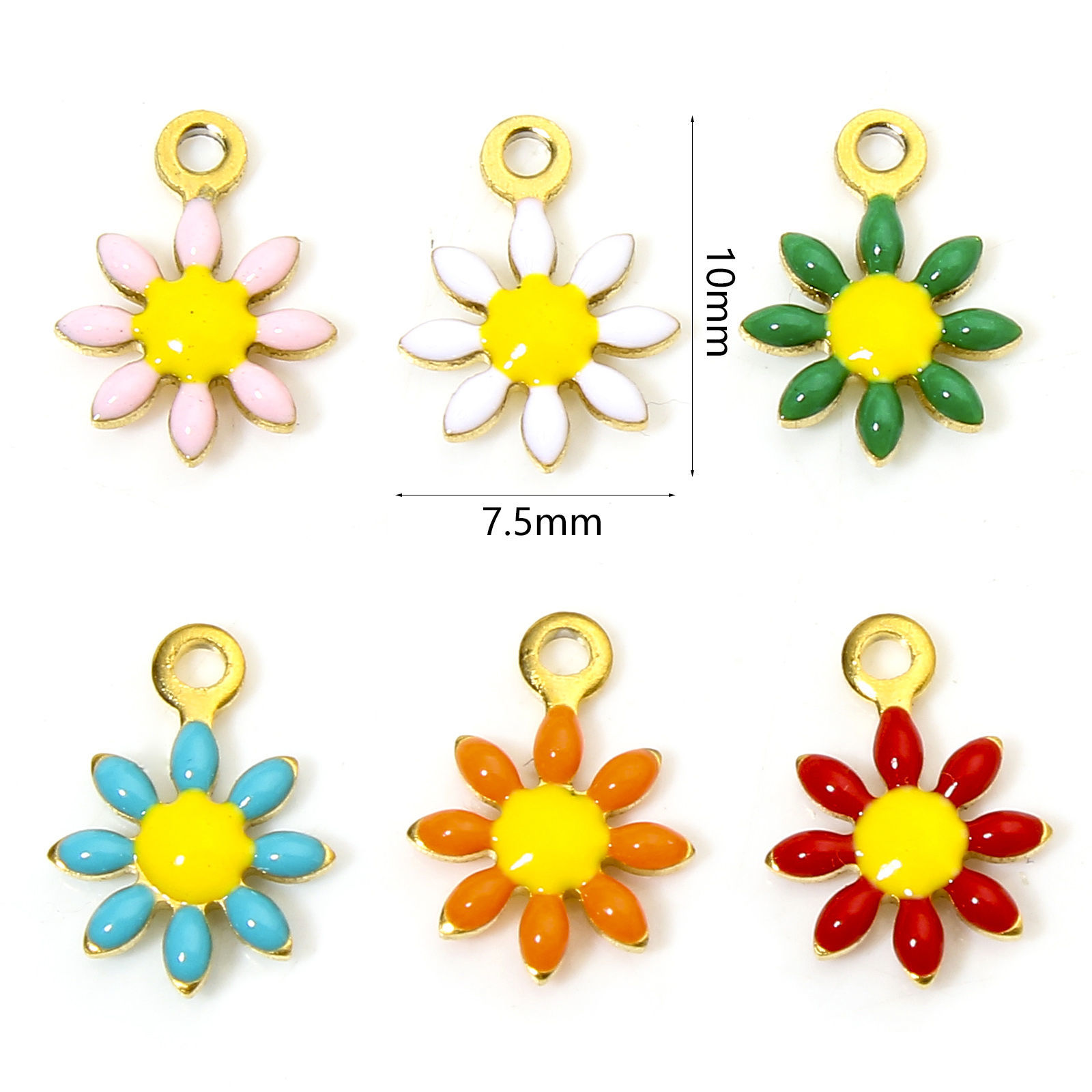 Imagen de 10 Unidades 304 Acero Inoxidable Colgantes Chapado en Oro de 18K Multicolor Flor de la margarita Esmalte de Doble Cara 10mm x 7.5mm