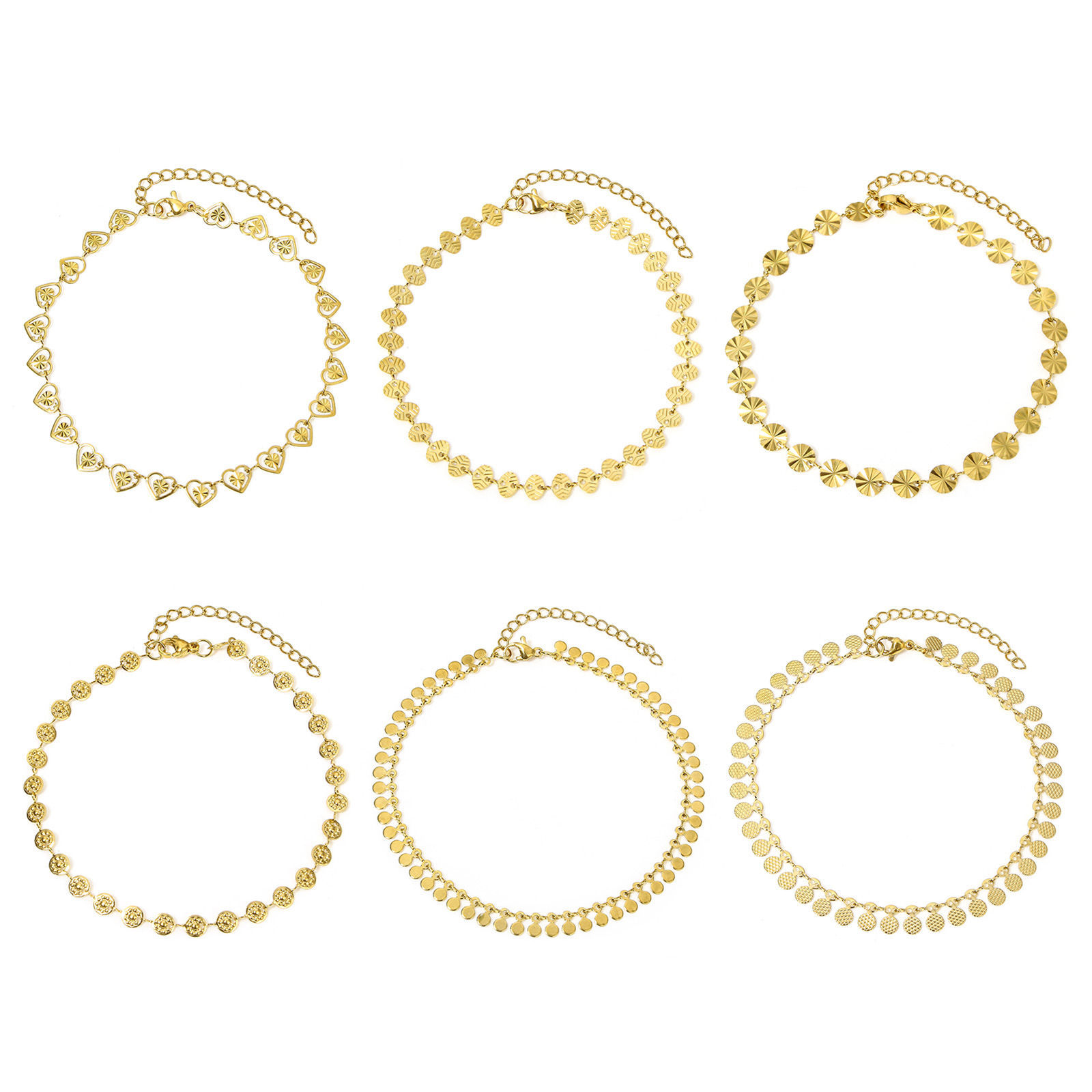 Picture of 304 Stainless Steel Handmade Link Chain Anklet Gold Plated With Lobster Claw Clasp And Extender Chain Geometric Heart 22.5cm(8 7/8") long