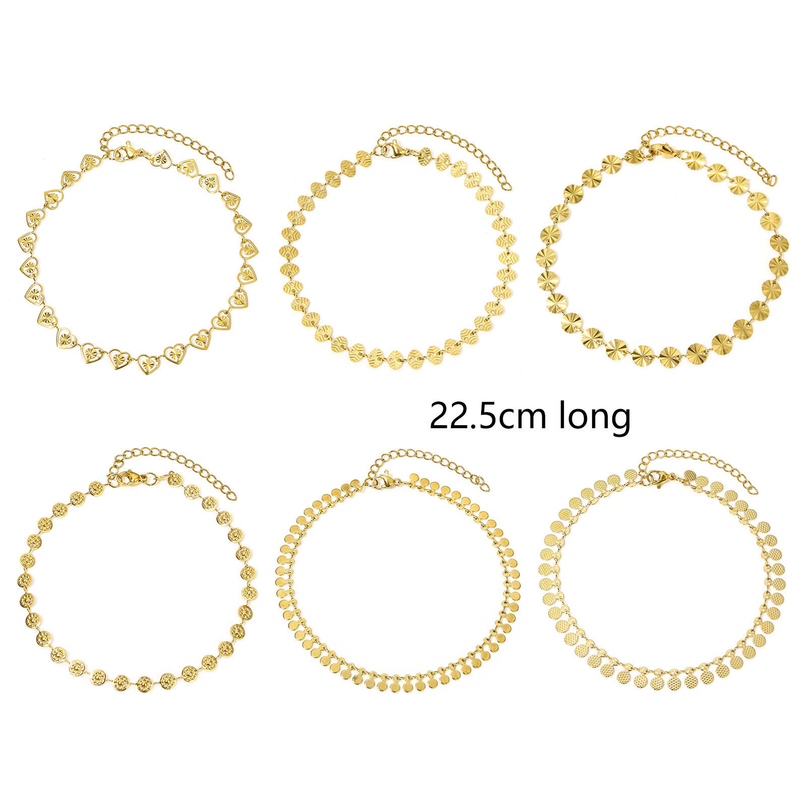 Picture of 304 Stainless Steel Handmade Link Chain Anklet Gold Plated With Lobster Claw Clasp And Extender Chain Geometric Heart 22.5cm(8 7/8") long
