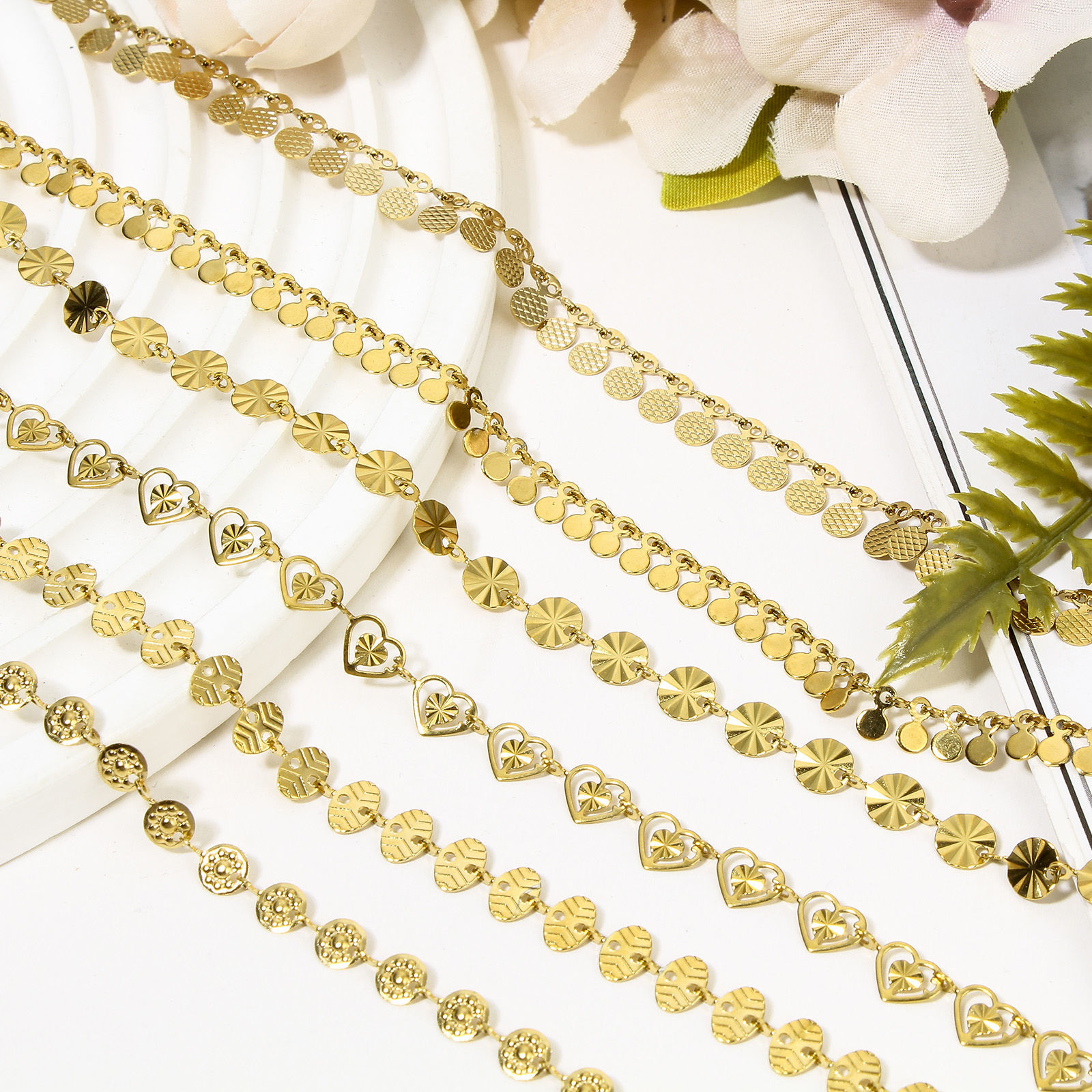 Picture of 304 Stainless Steel Handmade Link Chain Anklet Gold Plated With Lobster Claw Clasp And Extender Chain Geometric Heart 22.5cm(8 7/8") long