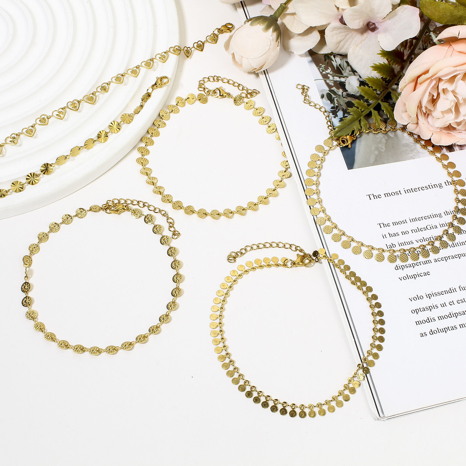 Picture of 304 Stainless Steel Handmade Link Chain Anklet Gold Plated With Lobster Claw Clasp And Extender Chain Geometric Heart 22.5cm(8 7/8") long