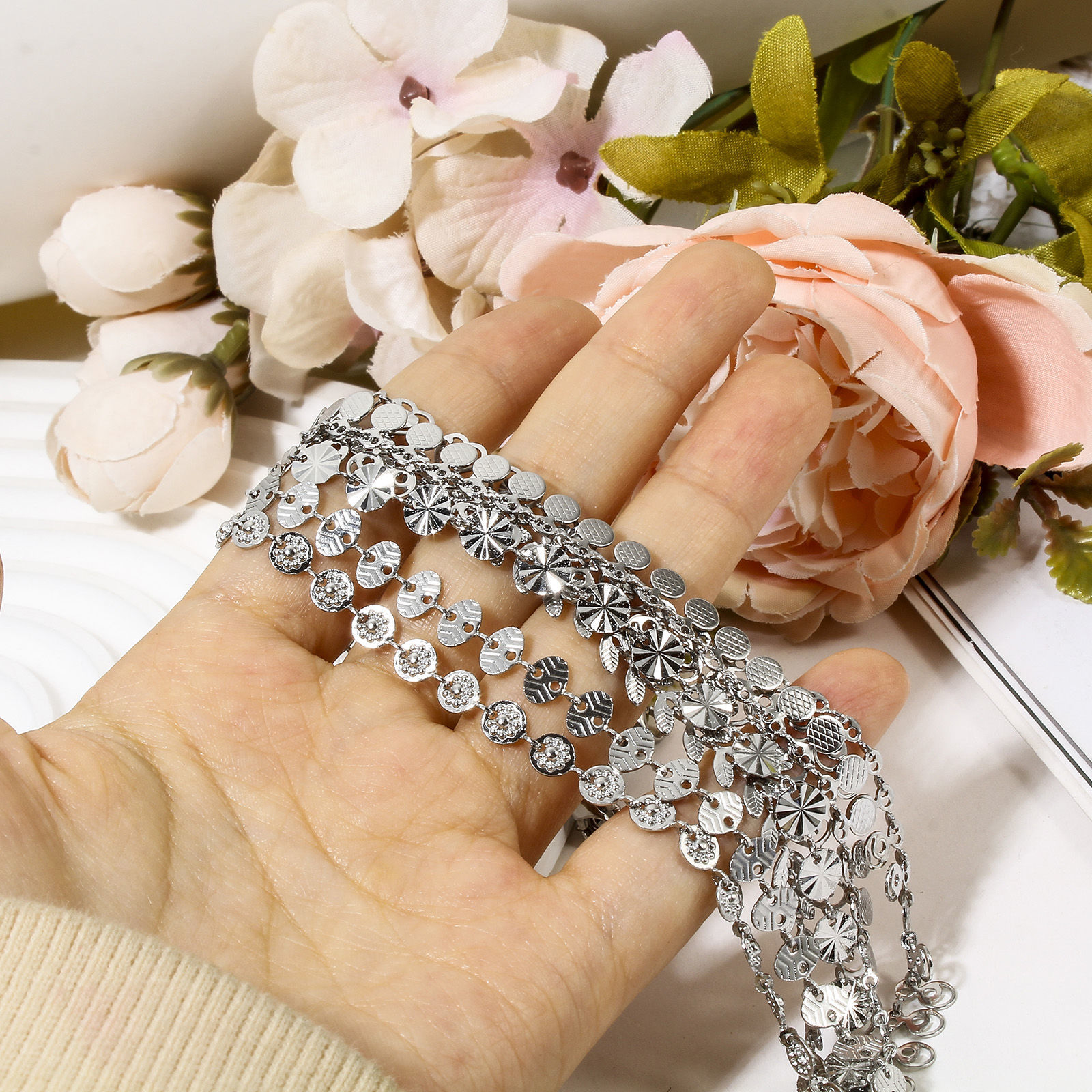 Picture of 304 Stainless Steel Handmade Link Chain Anklet Silver Tone With Lobster Claw Clasp And Extender Chain Heart 22.5cm(8 7/8") long