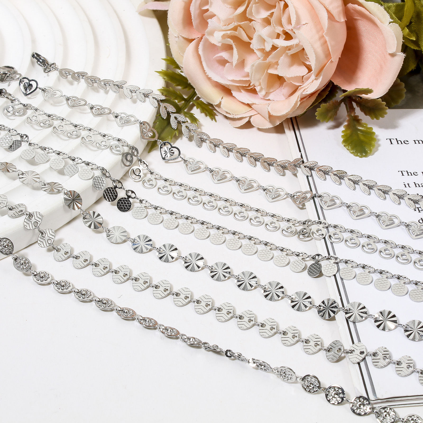 Picture of 304 Stainless Steel Handmade Link Chain Anklet Silver Tone With Lobster Claw Clasp And Extender Chain Heart 22.5cm(8 7/8") long