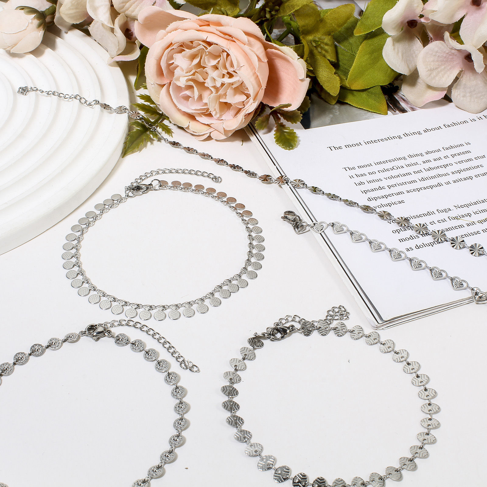 Picture of 304 Stainless Steel Handmade Link Chain Anklet Silver Tone With Lobster Claw Clasp And Extender Chain Heart 22.5cm(8 7/8") long