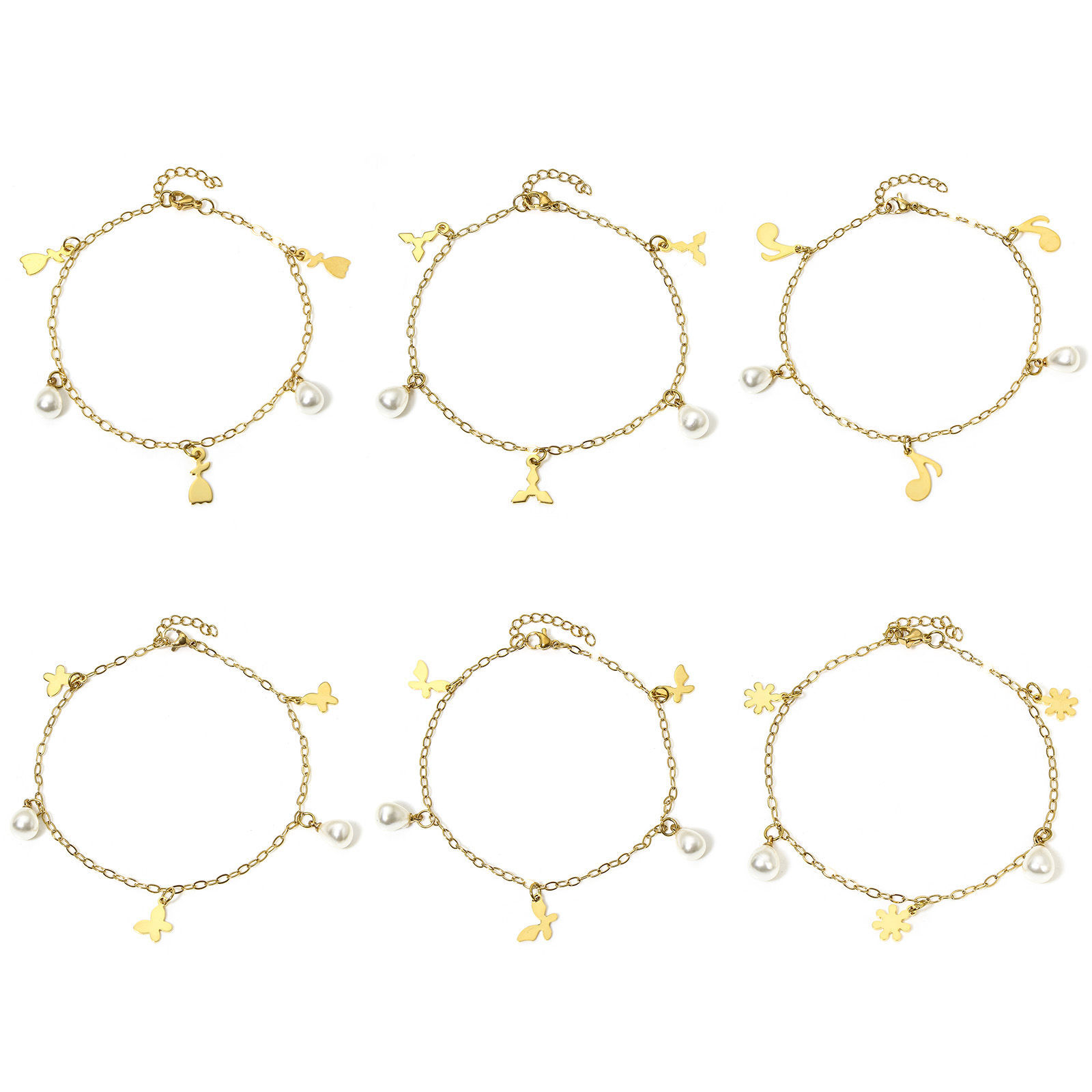 Picture of 304 Stainless Steel Link Cable Chain Anklet Gold Plated With Lobster Claw Clasp And Extender Chain Butterfly Animal Musical Note 23cm(9") long