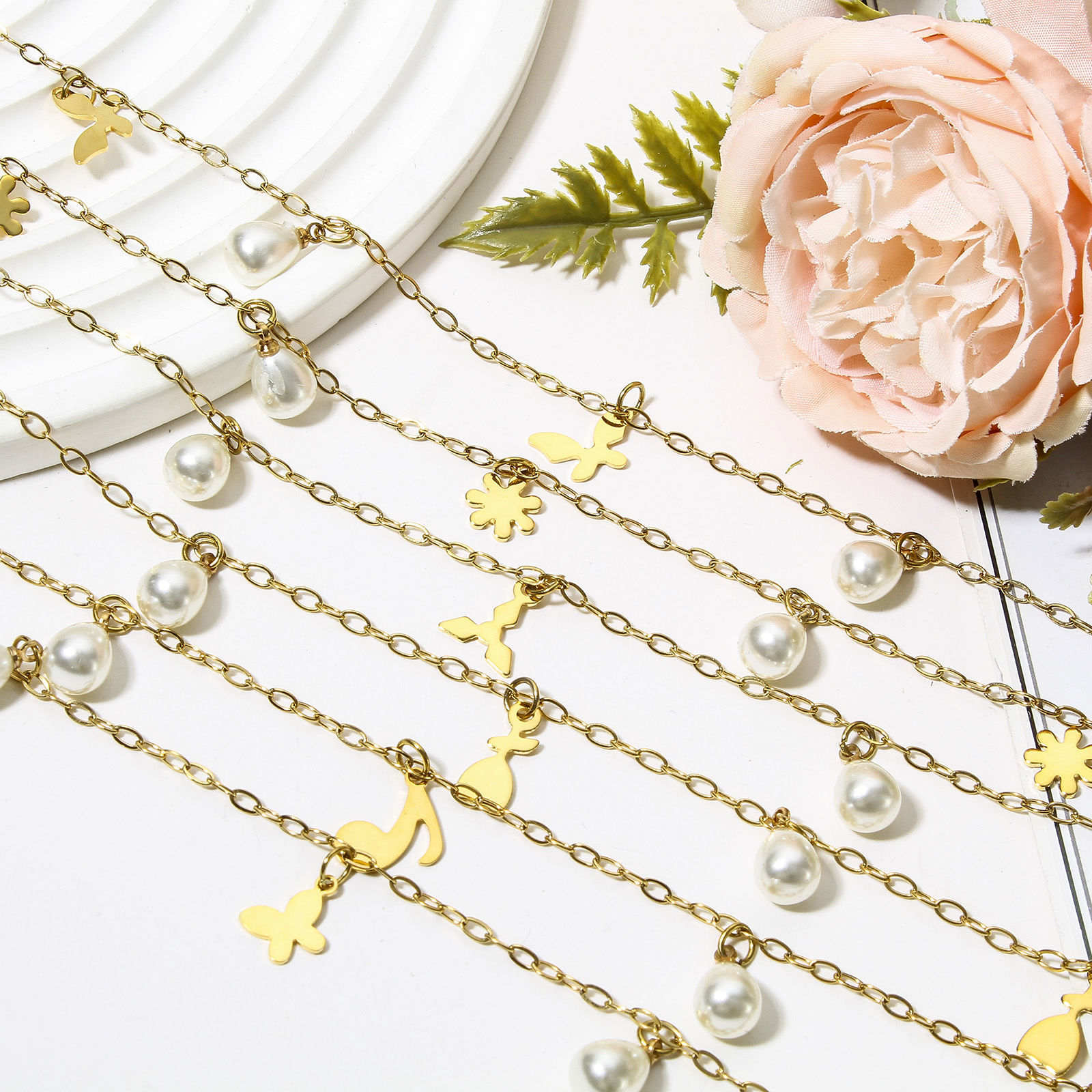 Picture of 304 Stainless Steel Link Cable Chain Anklet Gold Plated With Lobster Claw Clasp And Extender Chain Butterfly Animal Musical Note 23cm(9") long