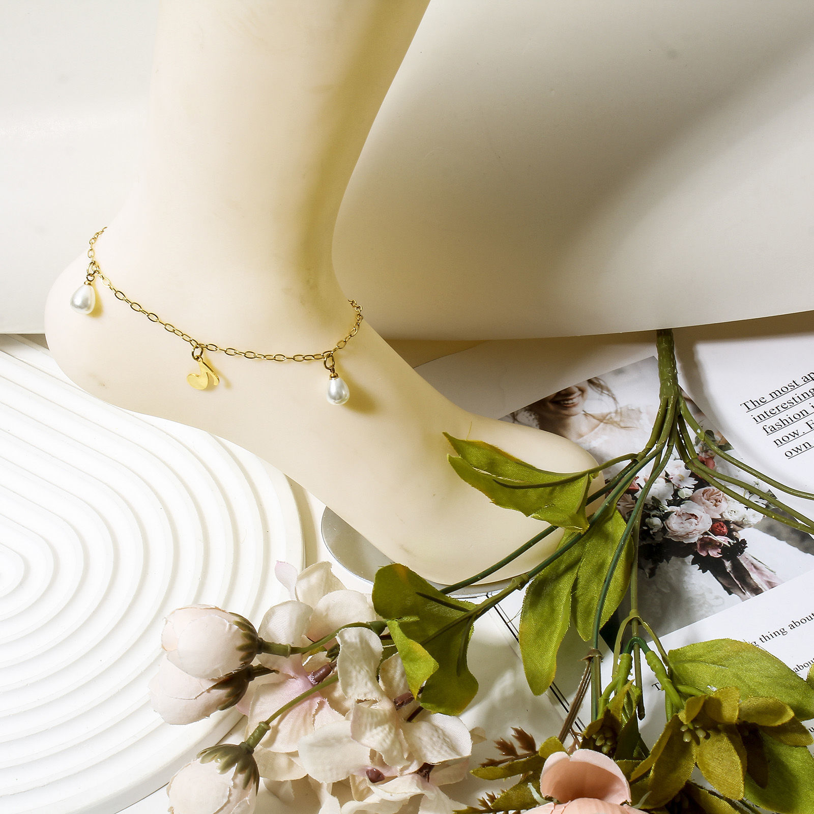 Picture of 304 Stainless Steel Link Cable Chain Anklet Gold Plated With Lobster Claw Clasp And Extender Chain Butterfly Animal Musical Note 23cm(9") long