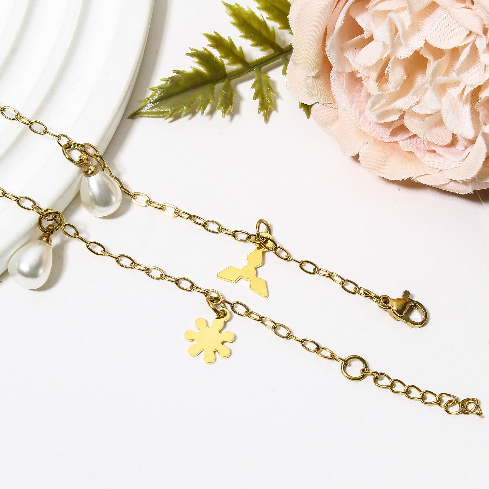 Picture of 304 Stainless Steel Link Cable Chain Anklet Gold Plated With Lobster Claw Clasp And Extender Chain Butterfly Animal Musical Note 23cm(9") long