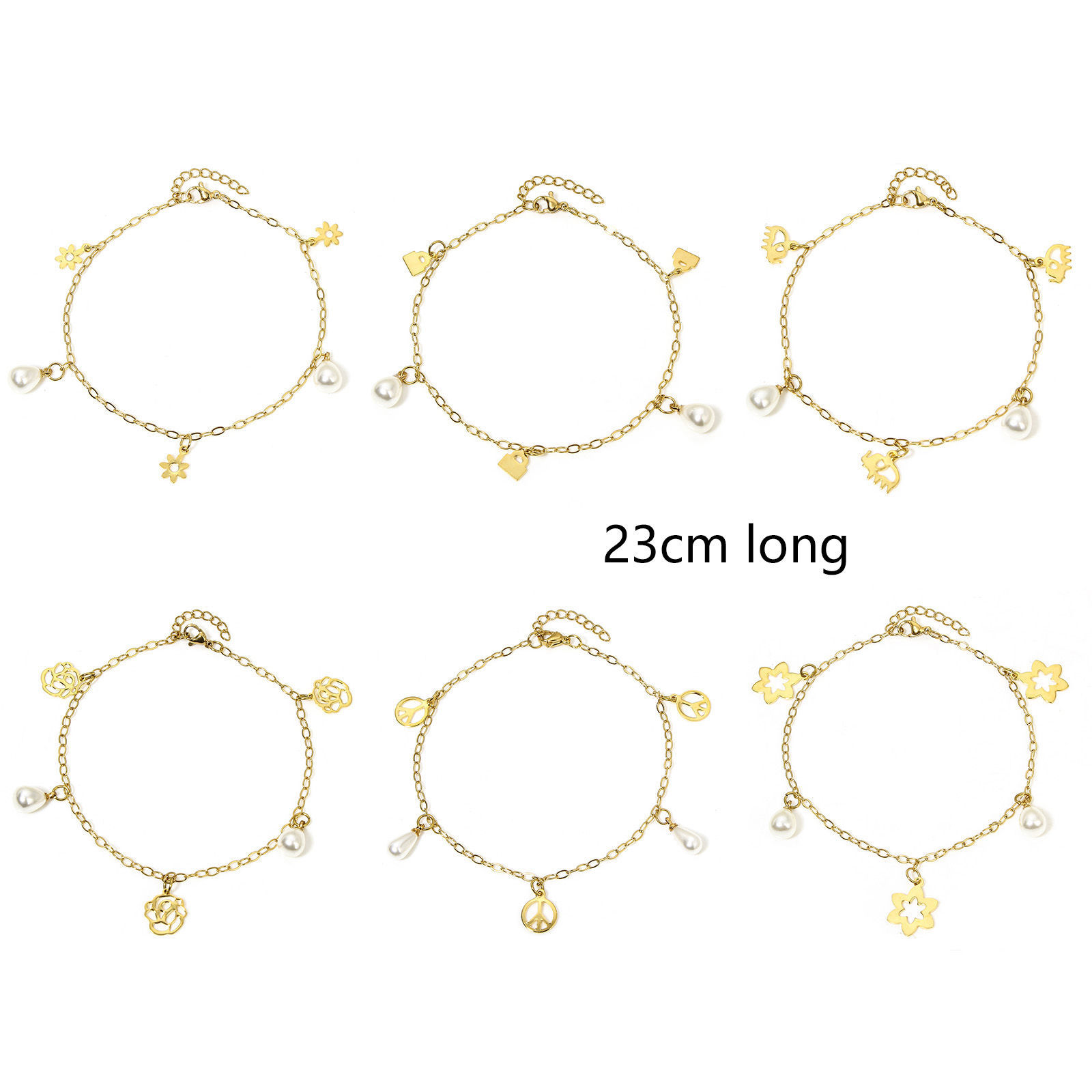 Picture of 304 Stainless Steel Link Cable Chain Anklet Gold Plated With Lobster Claw Clasp And Extender Chain Rose Flower 23cm(9") long