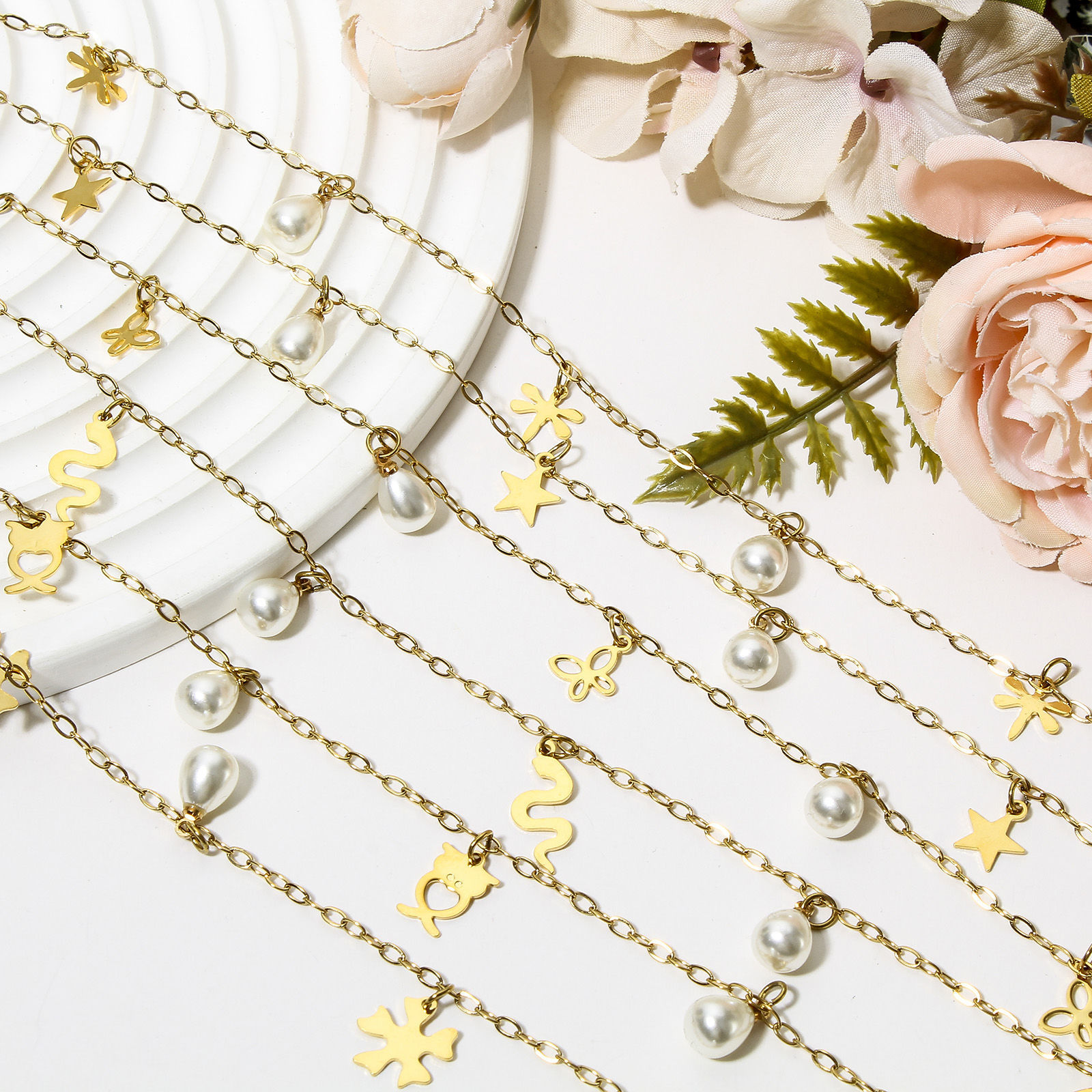 Picture of 304 Stainless Steel Link Cable Chain Anklet Gold Plated With Lobster Claw Clasp And Extender Chain Owl Animal Dragonfly 23cm(9") long