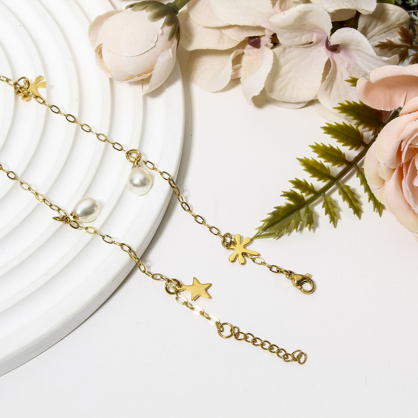 Picture of 304 Stainless Steel Link Cable Chain Anklet Gold Plated With Lobster Claw Clasp And Extender Chain Owl Animal Dragonfly 23cm(9") long