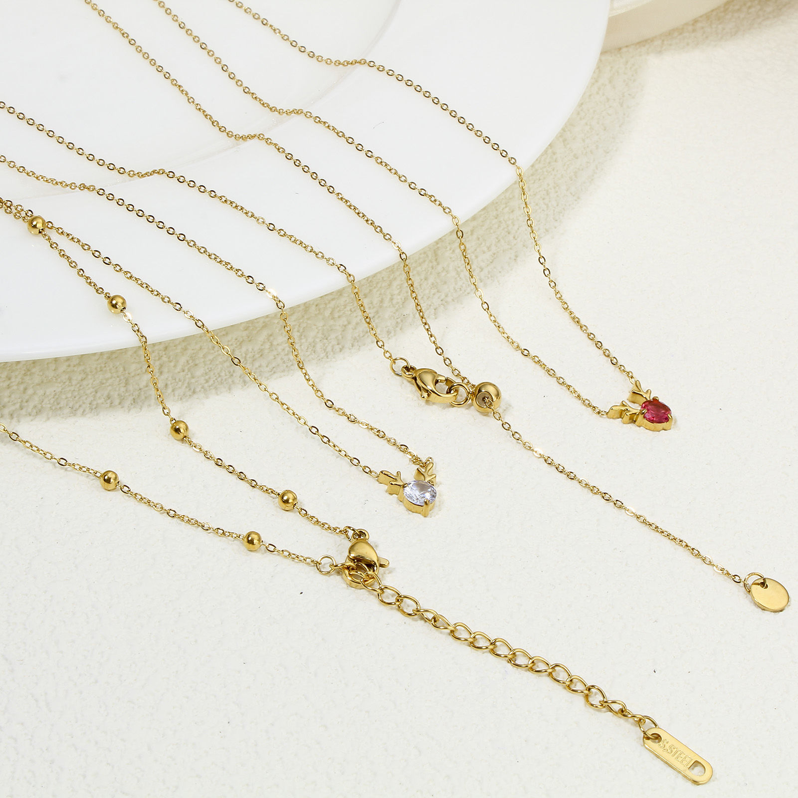 Picture of Eco-friendly Vacuum Plating Sweet & Cute Exquisite 18K Real Gold Plated Multicolor 304 Stainless Steel & Rhinestone Link Cable Chain Deer Animal Pendant Necklace For Women Engagement