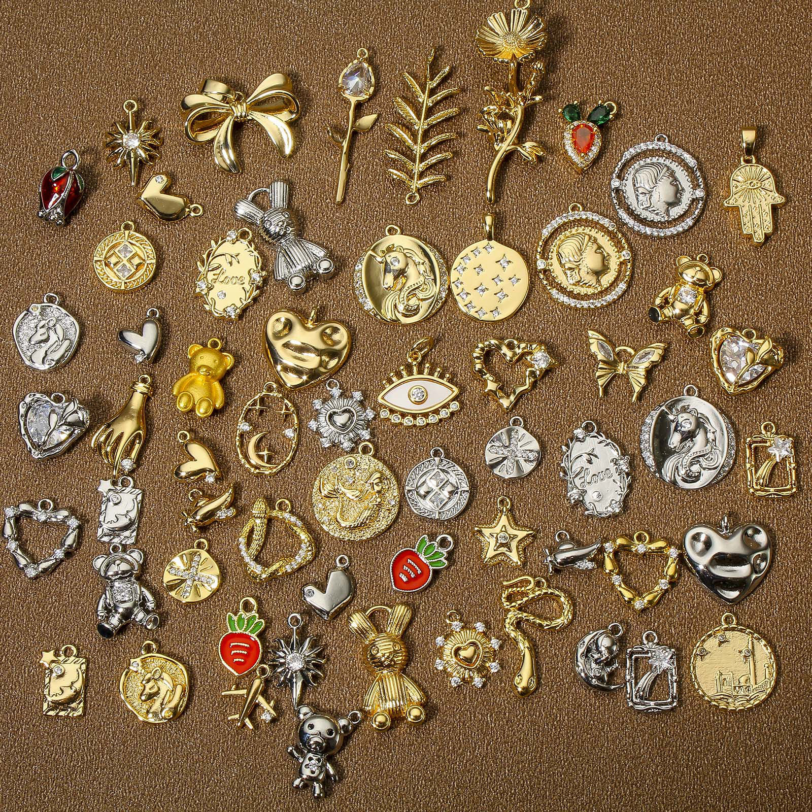 Picture of Eco-friendly Brass Valentine's Day Charms Real Gold Plated Heart Clear Cubic Zirconia