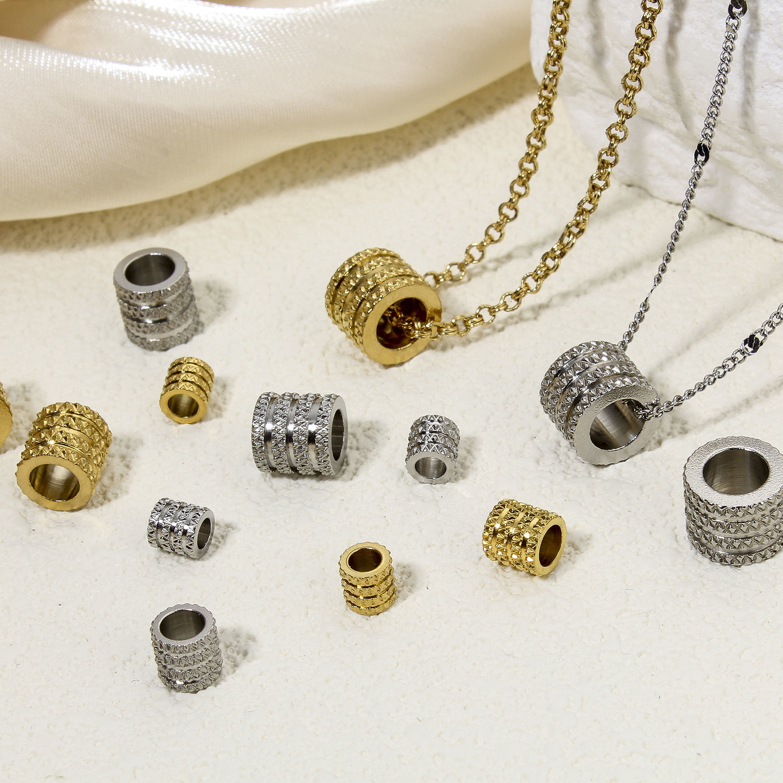 Picture of Eco-friendly 304 Stainless Steel Simple Spacer Beads For DIY Bracelet Jewelry Making Findings Tube Multicolor Stripe Faceted