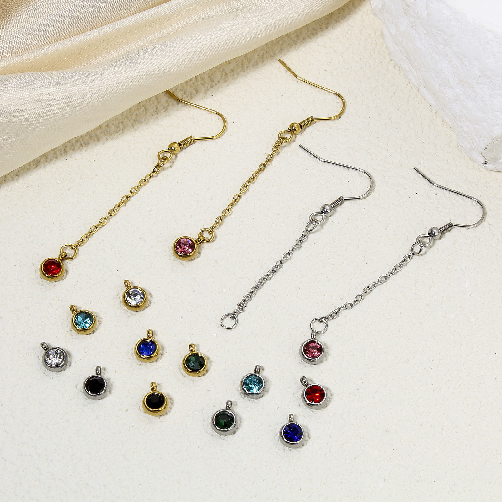 Picture of Eco-friendly 304 Stainless Steel Birthstone Charms Round Multicolor Rhinestone