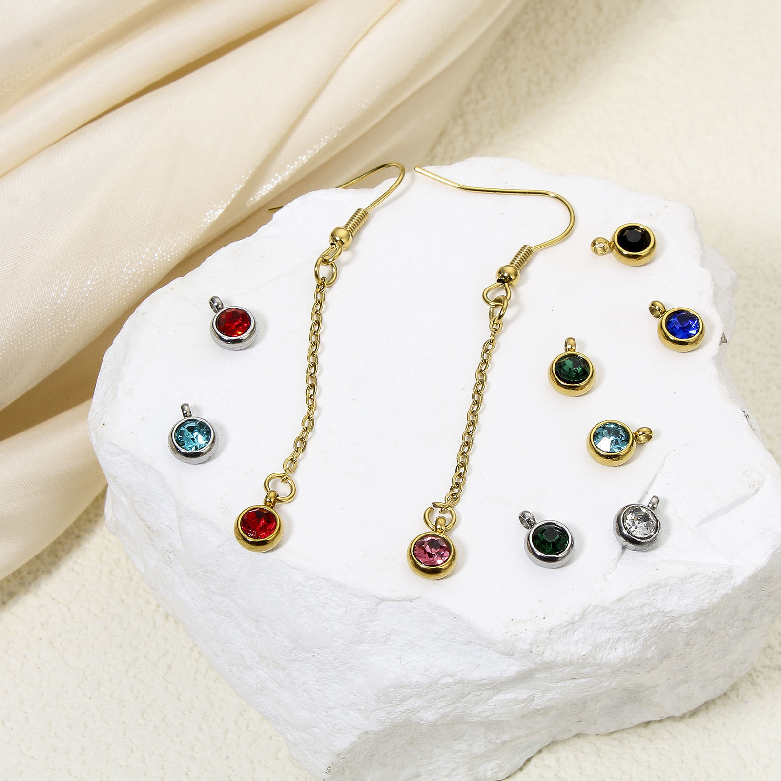Picture of Eco-friendly 304 Stainless Steel Birthstone Charms Round Multicolor Rhinestone