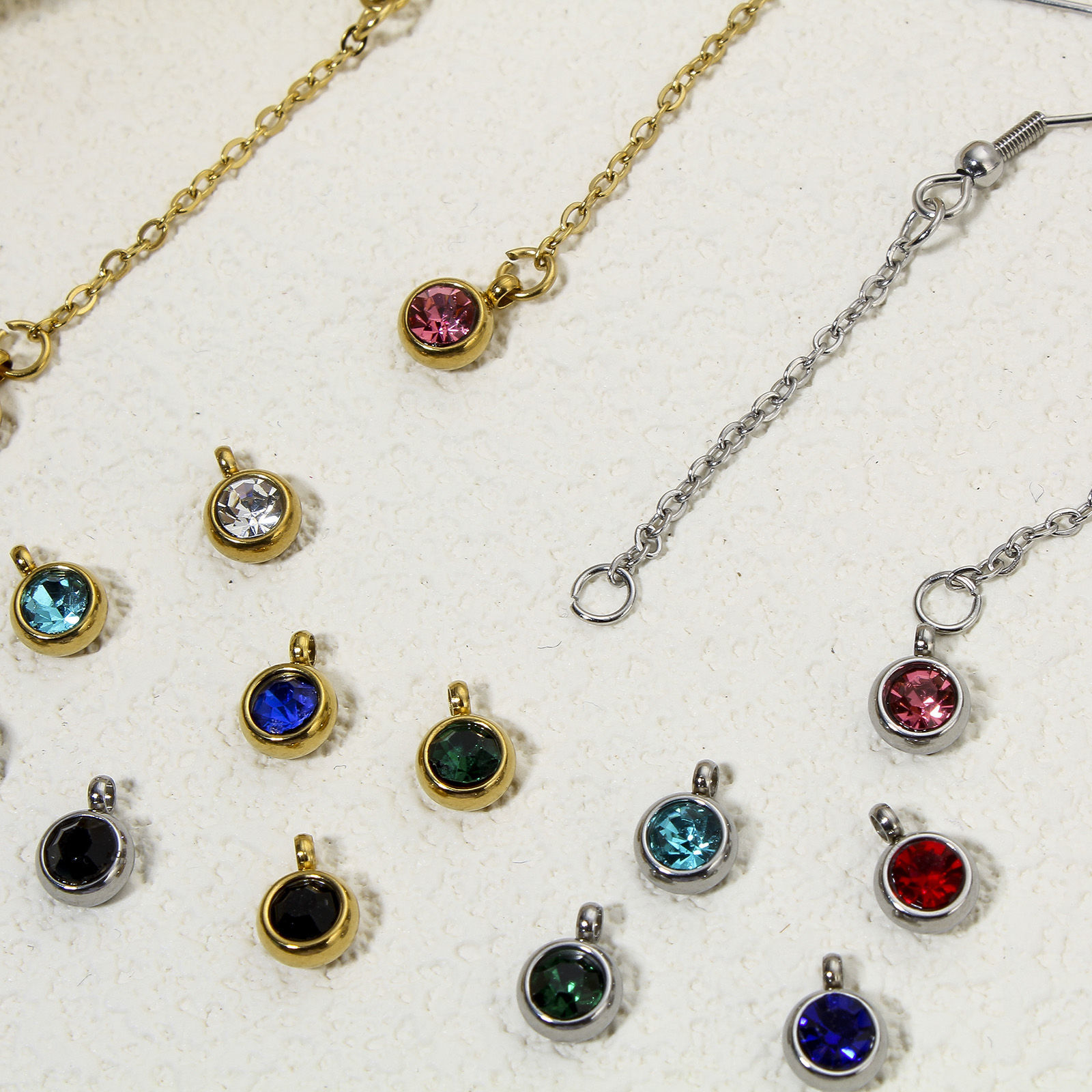 Picture of Eco-friendly 304 Stainless Steel Birthstone Charms Round Multicolor Rhinestone