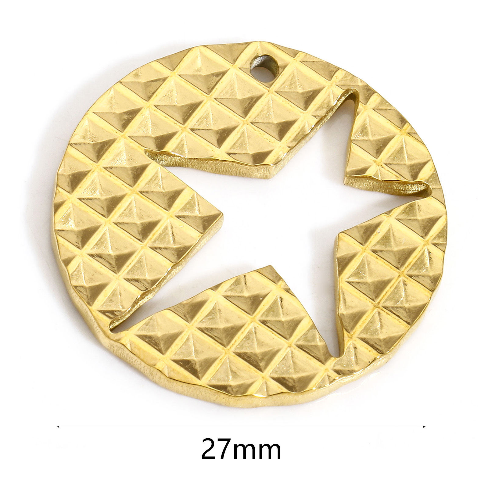 Picture of Vacuum Plating 304 Stainless Steel Galaxy Charms Round Pentagram Star Hollow 27mm Dia.