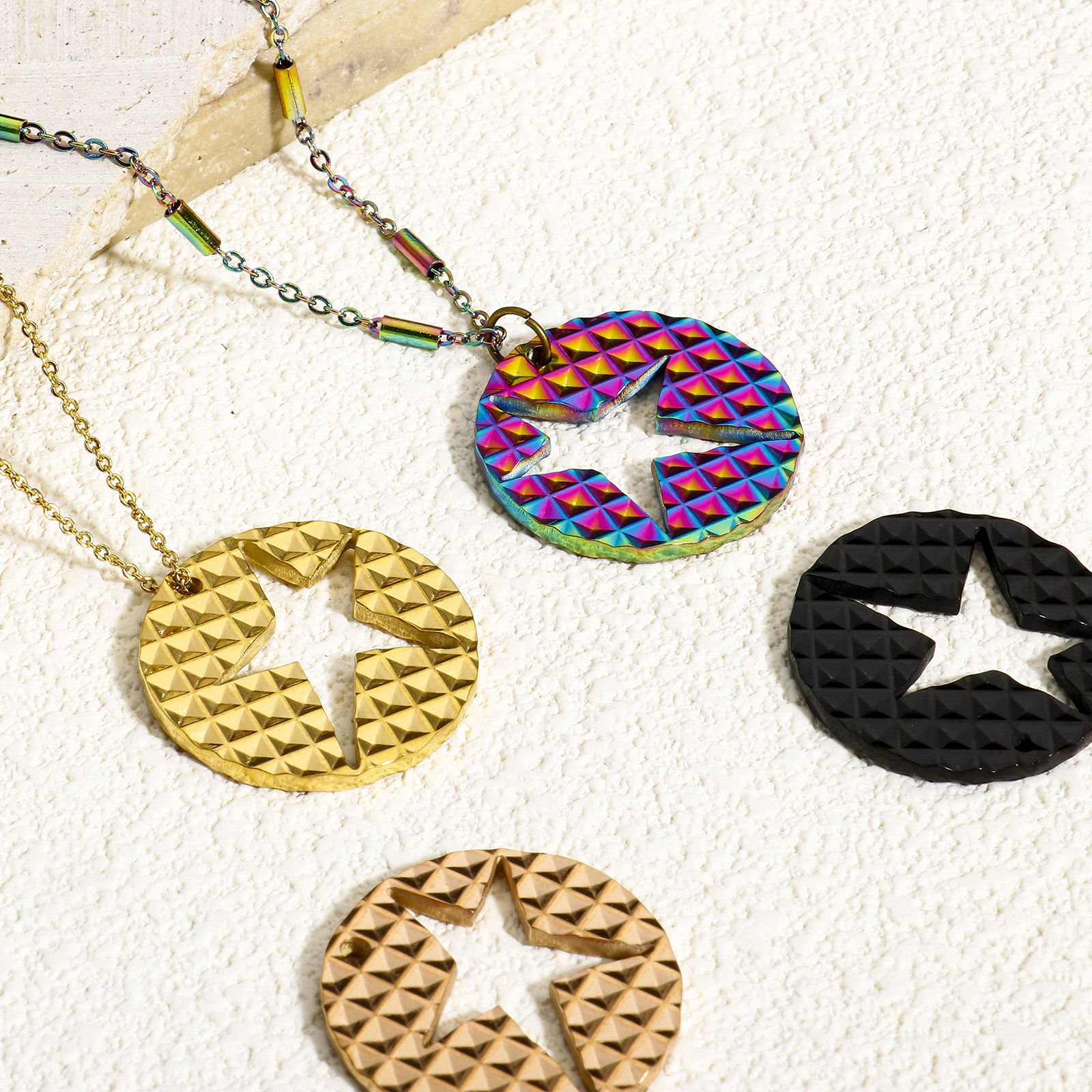 Picture of Vacuum Plating 304 Stainless Steel Galaxy Charms Round Pentagram Star Hollow 27mm Dia.